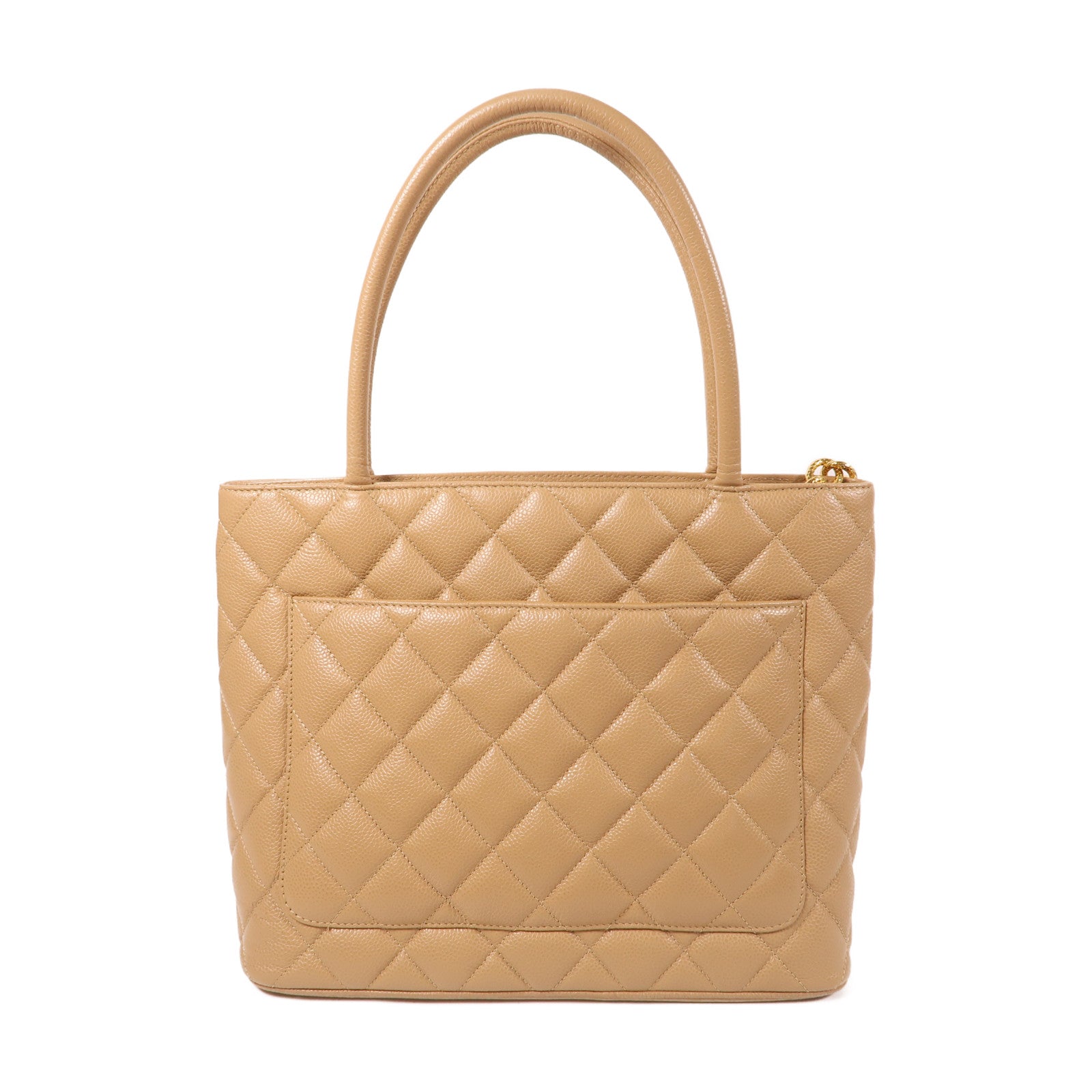 CHANEL 菱格Caviar皮革Shoulder Bag金扣肩背袋米色