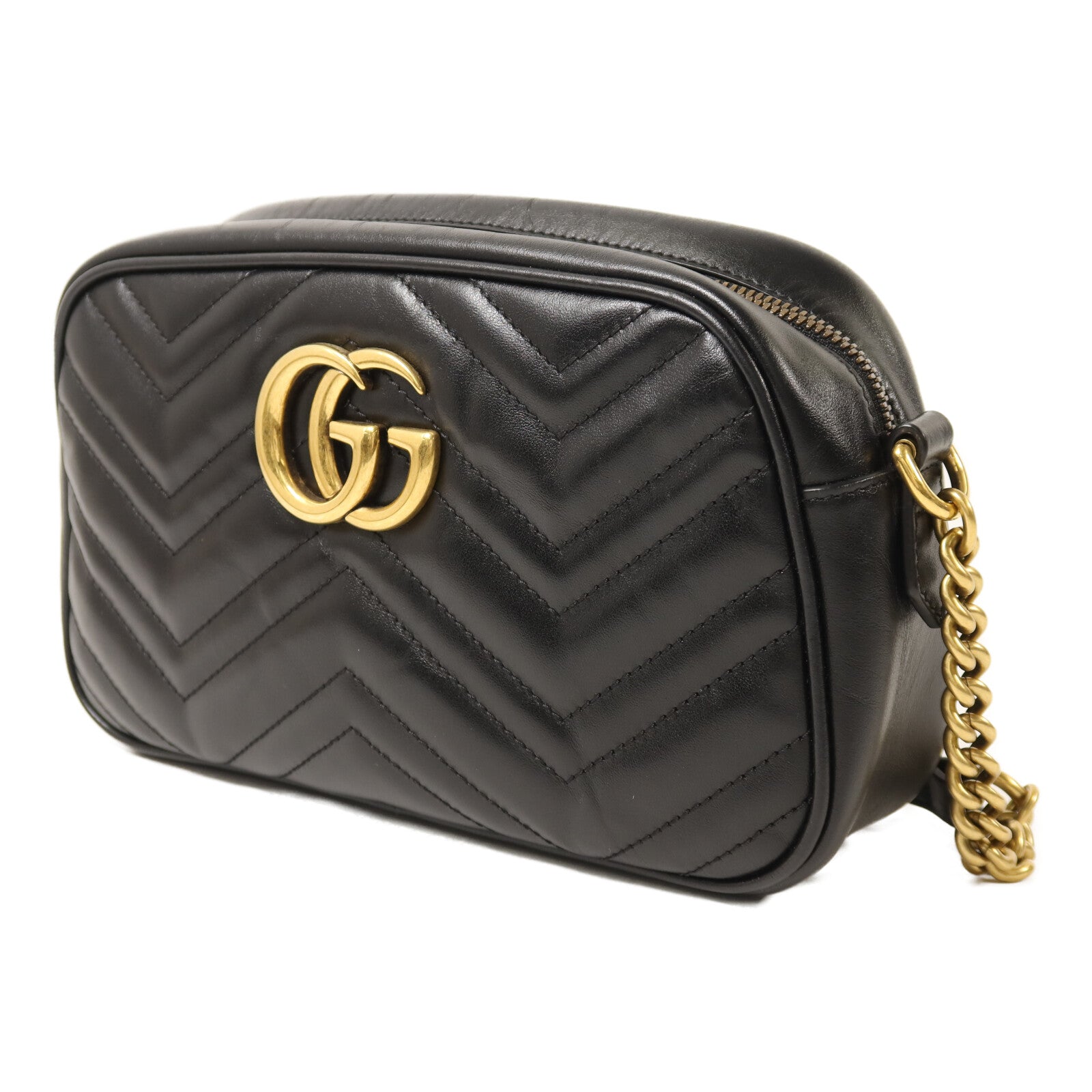 GUCCI 牛皮皮革GG Marmont金扣鏈帶肩背袋