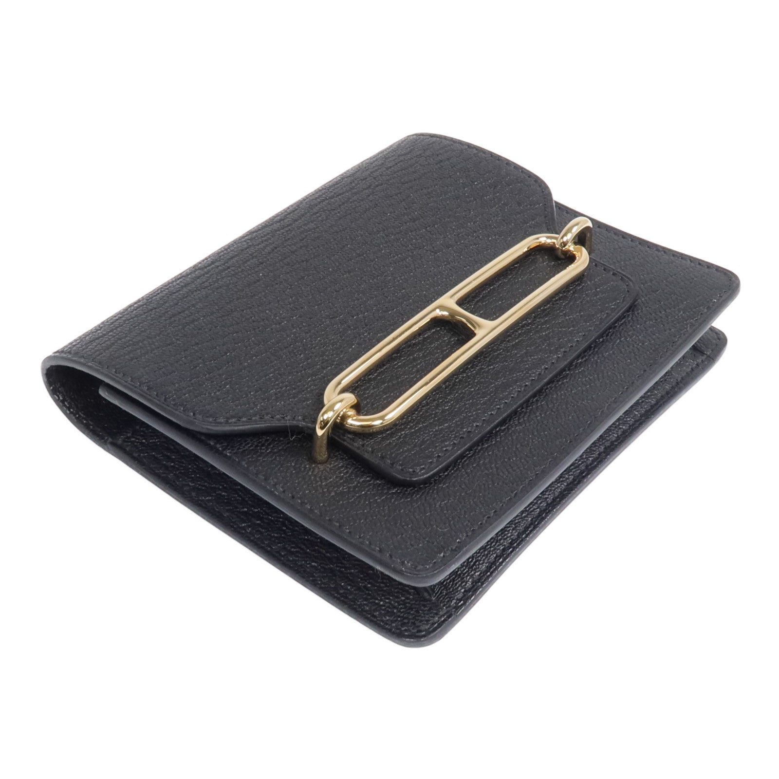 HERMES 【激減優惠】Chevre皮革Roulis Slim金扣錢包Noir