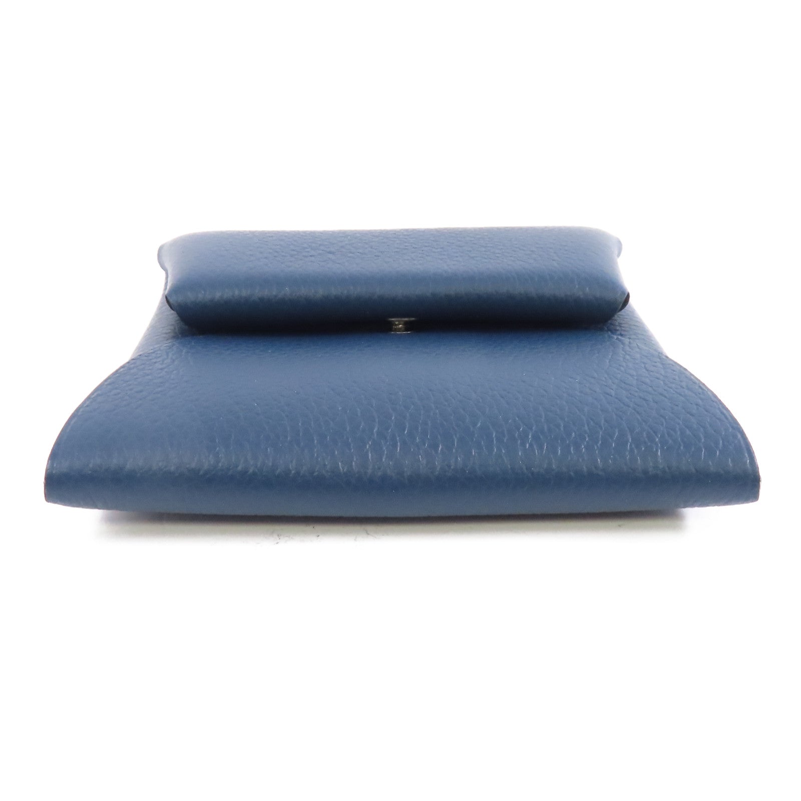 HERMES Chevre皮革Bastia銀扣零錢包Bleu de Prusse深藍近黑/Bleu Zanzibar藍色