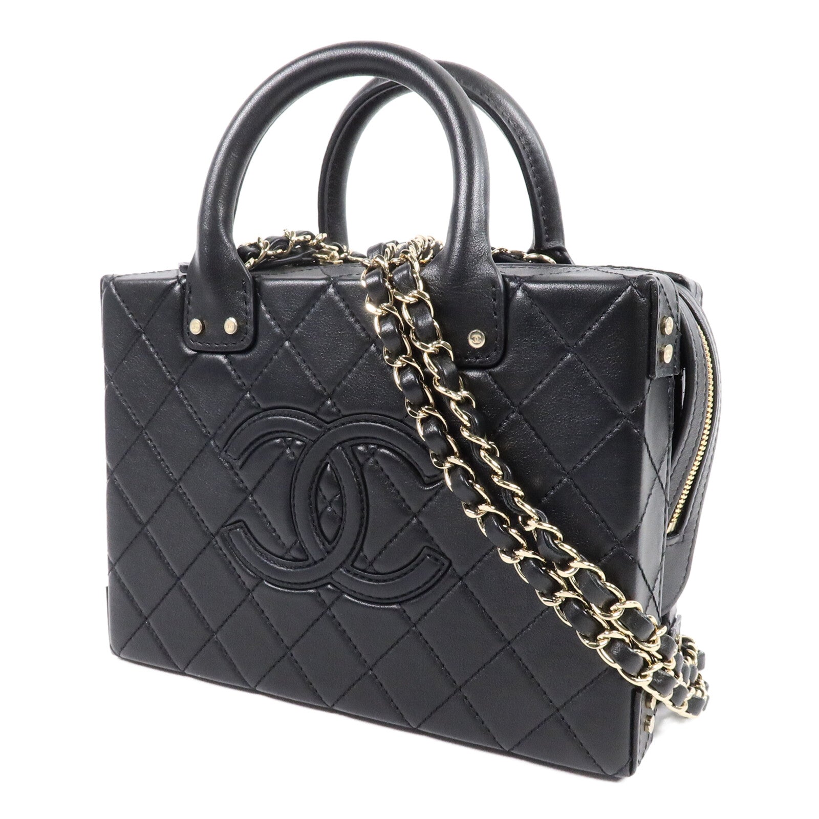 CHANEL 牛皮皮革Vanity Case鏈帶手挽肩背兩用袋