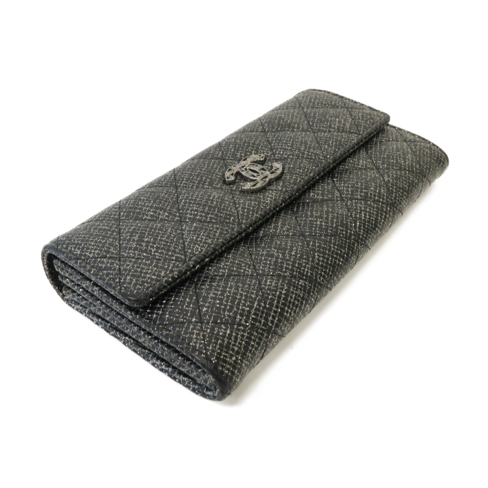CHANEL 【激減優惠】菱格帆布Long Wallet銀扣長錢包銀色