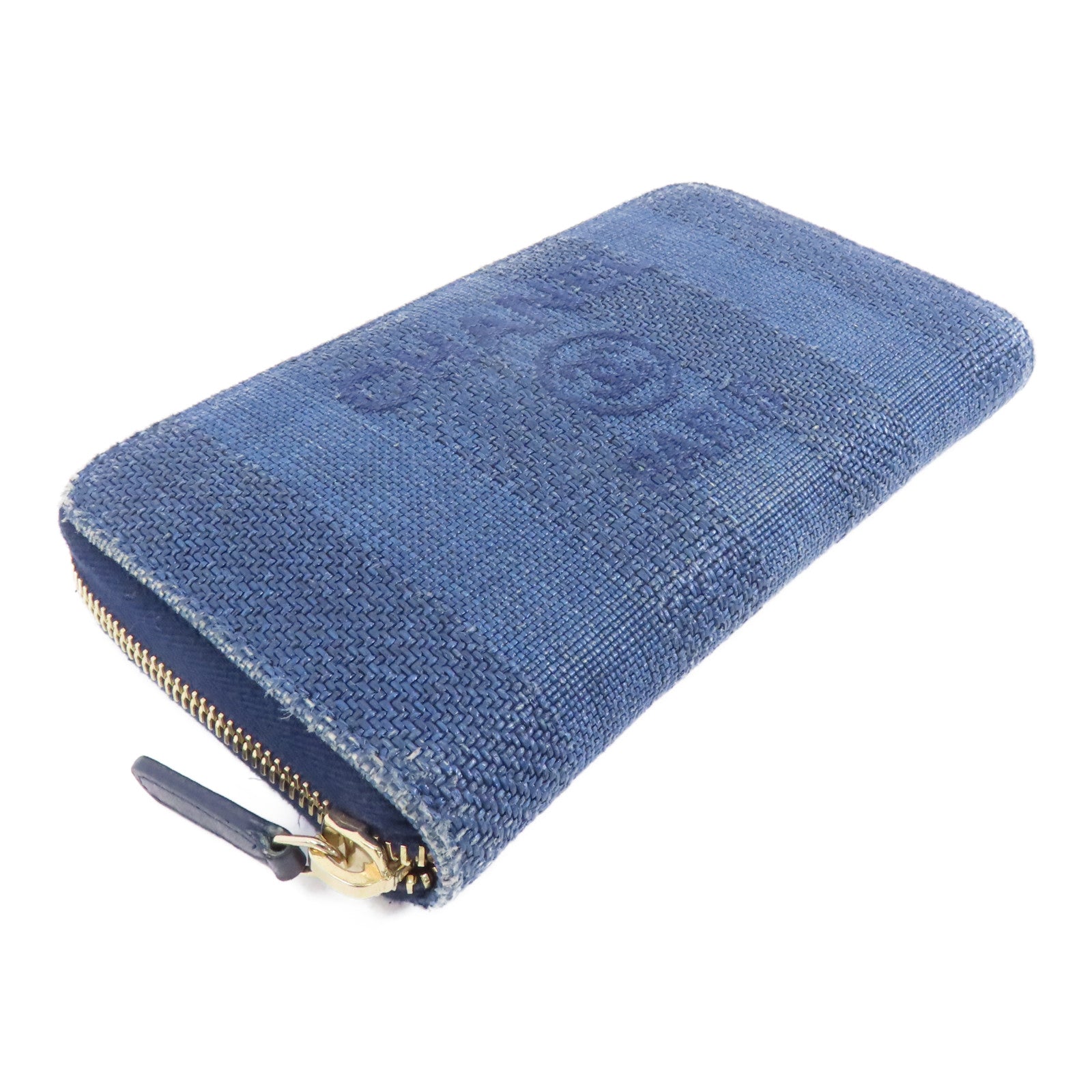 CHANEL 【激減優惠】牛仔布Zipped Long Wallet金扣長錢包藍色