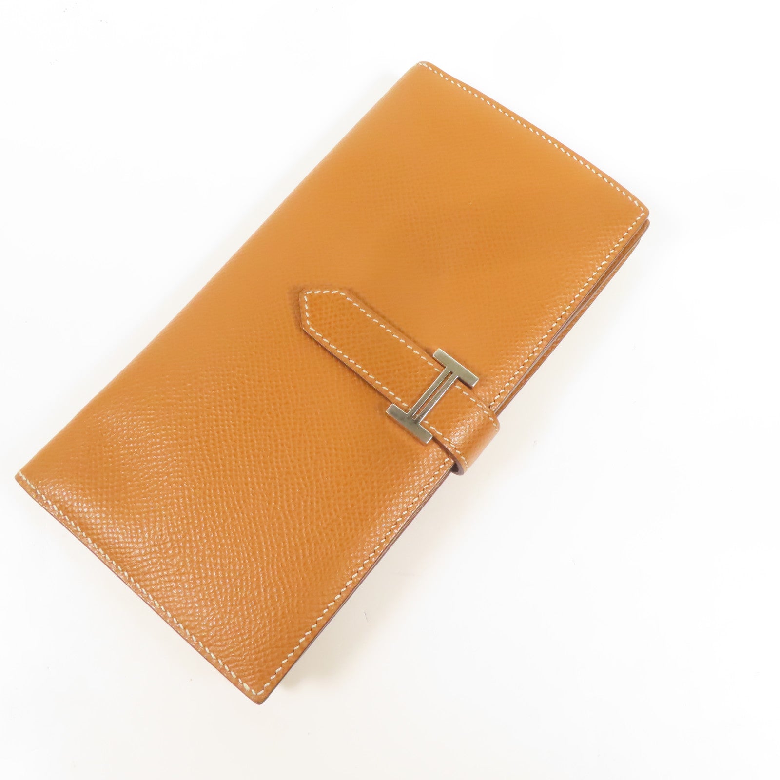 HERMES Epsom皮革Bearn W Snap銀扣長錢包Gold