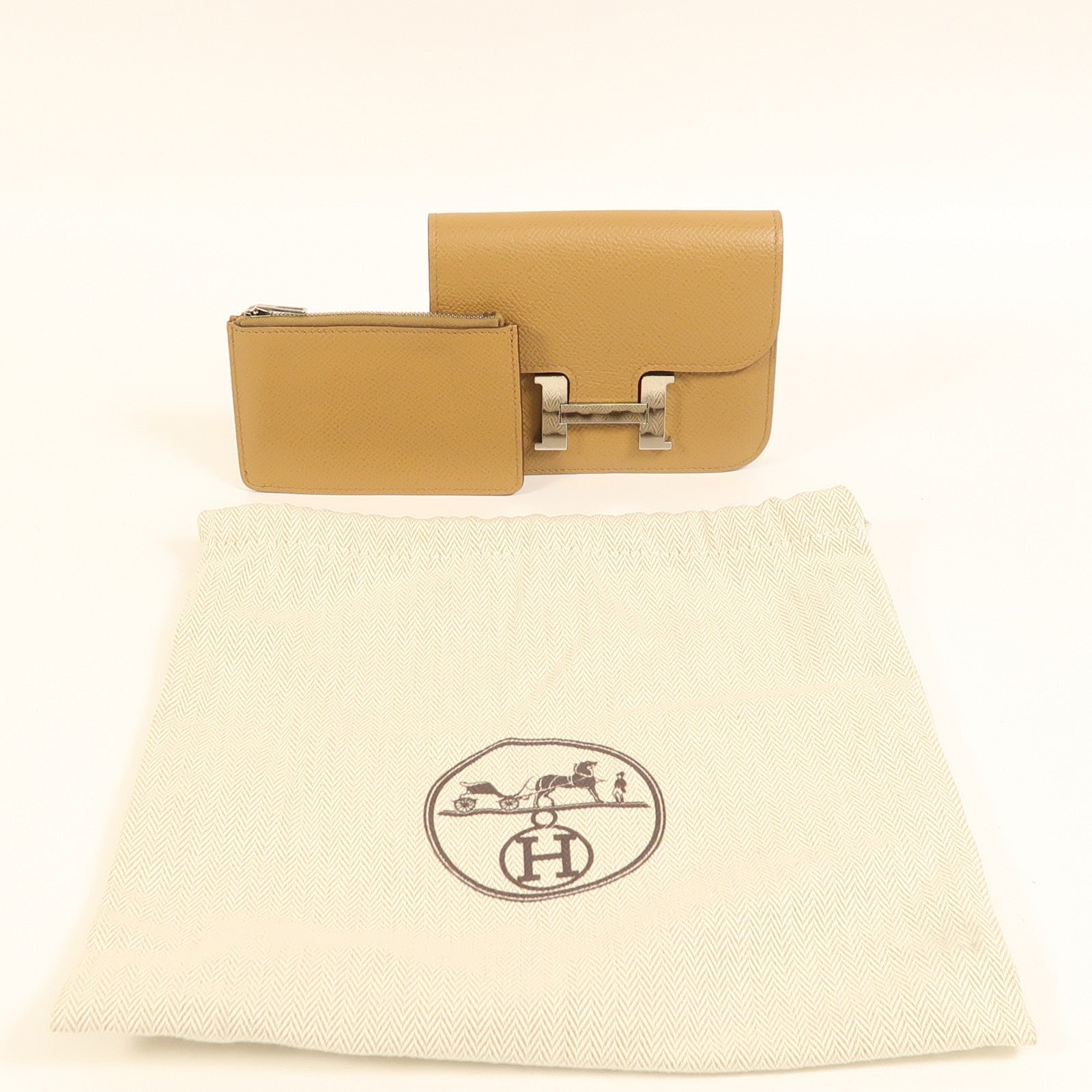 HERMES Epsom皮革Constance Slim銀扣錢包Biscuit