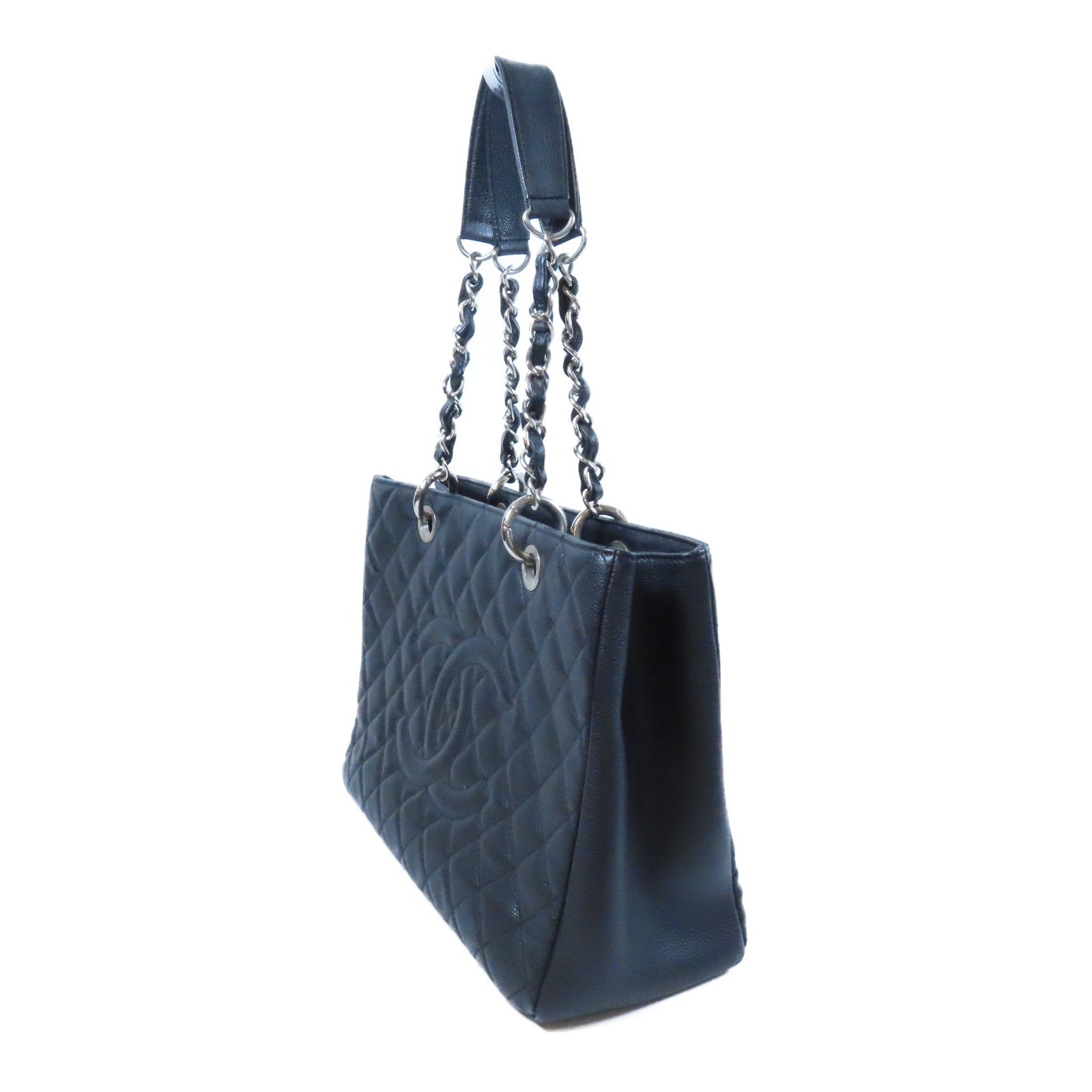 CHANEL **【激減優惠】菱格Caviar皮革GST銀扣鏈帶肩背袋黑色