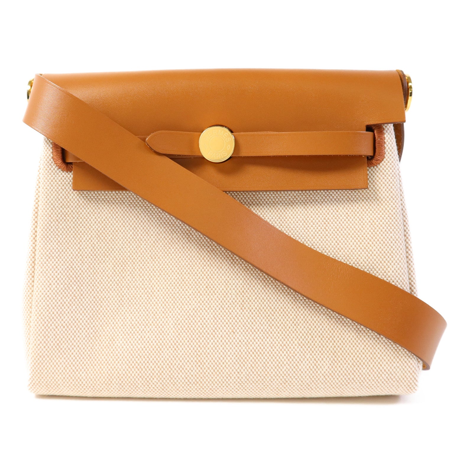 HERMES 帆布/皮革Mini Herbag金扣肩背袋Ebene