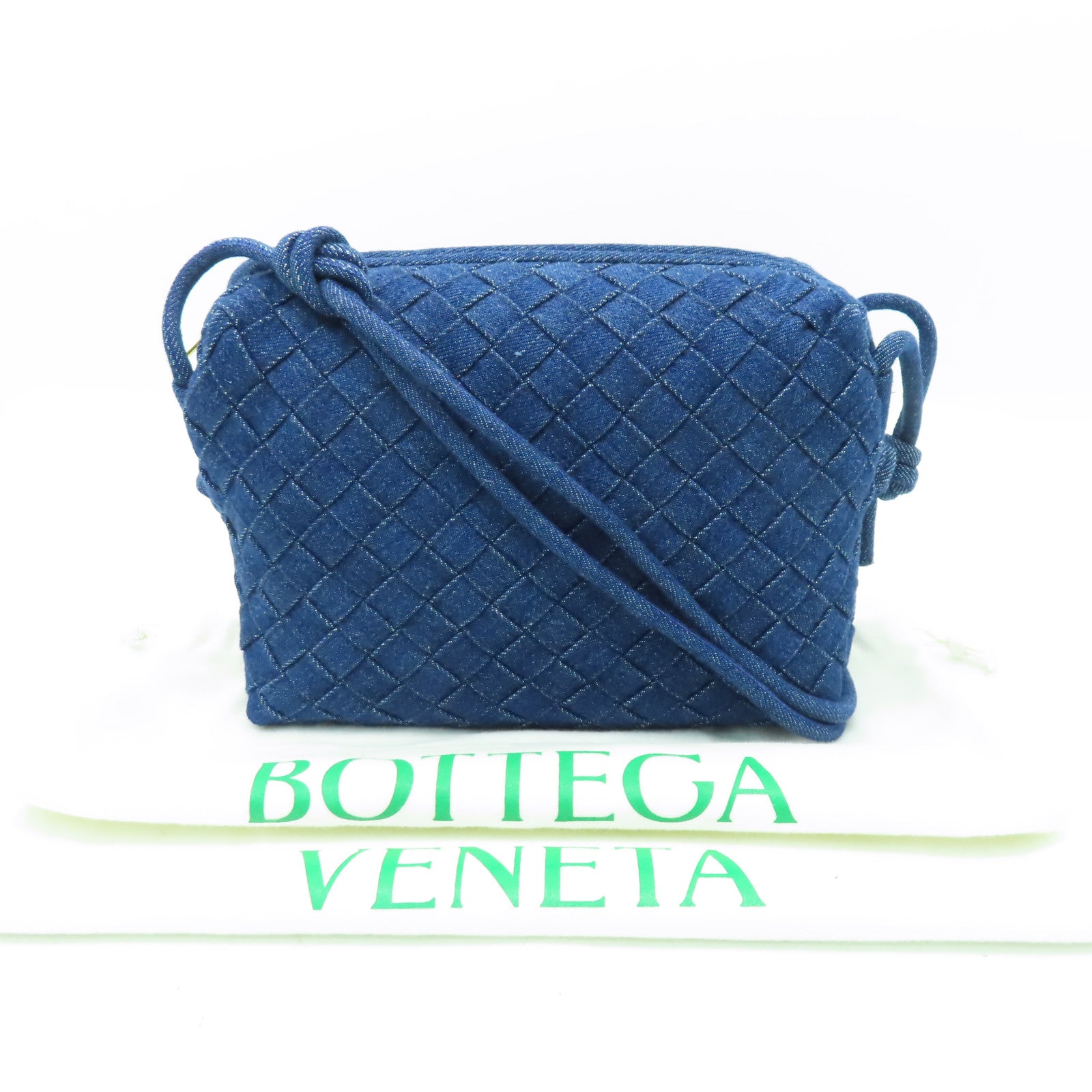 BOTTEGA VENETA 牛仔布料Small Loop Camera Bag金扣肩背袋藍色