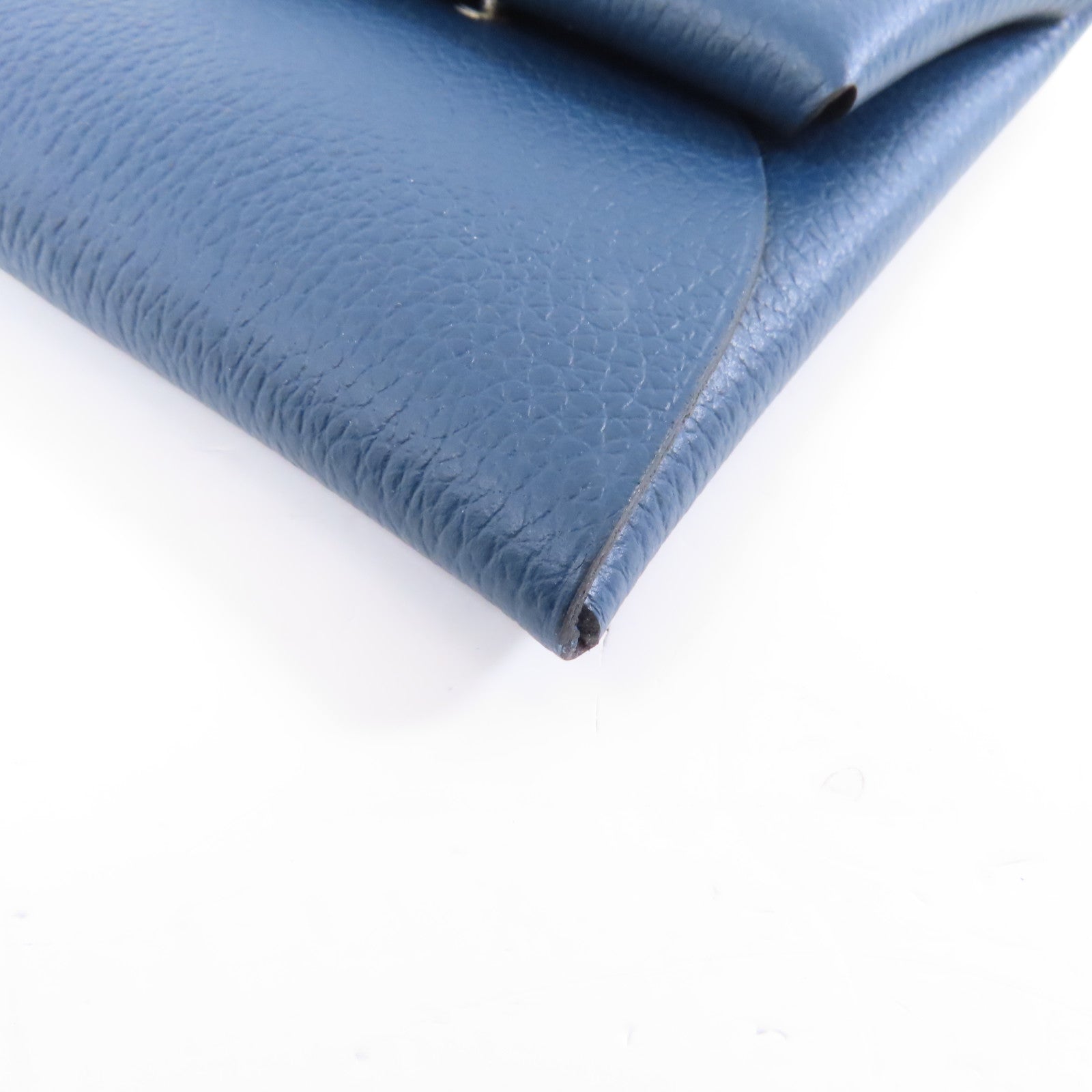HERMES Chevre皮革Bastia銀扣零錢包Bleu de Prusse深藍近黑/Bleu Zanzibar藍色