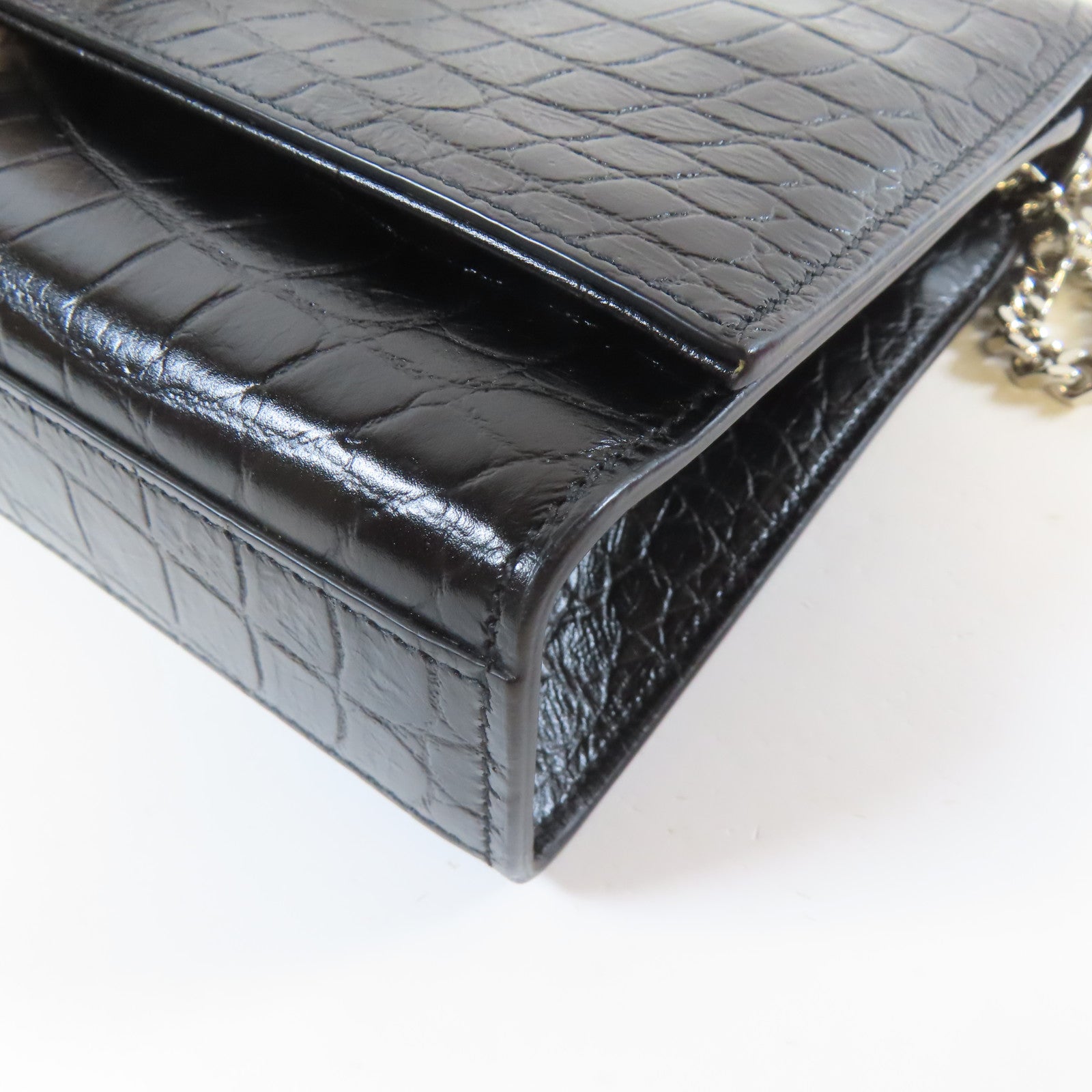 SAINT LAURENT 皮革Chain Shoulder銀扣鏈帶肩背袋黑色