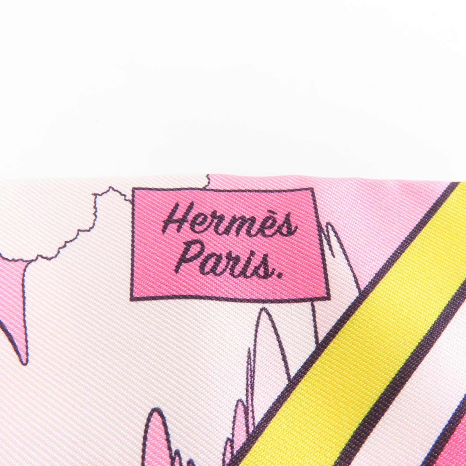 HERMES 絲質Twilly絲巾粉紅色/綠色/彩色
