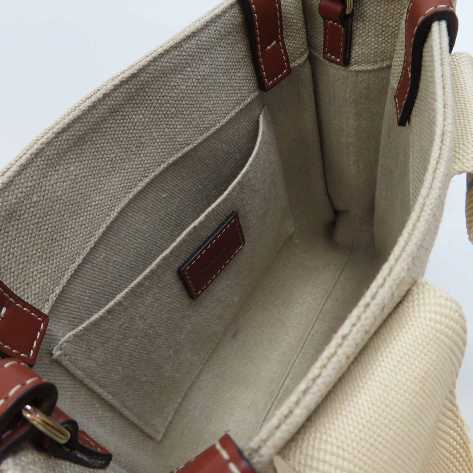 Chloe 帆布Small Woody Tote bag金扣手挽肩背兩用袋米色/啡色