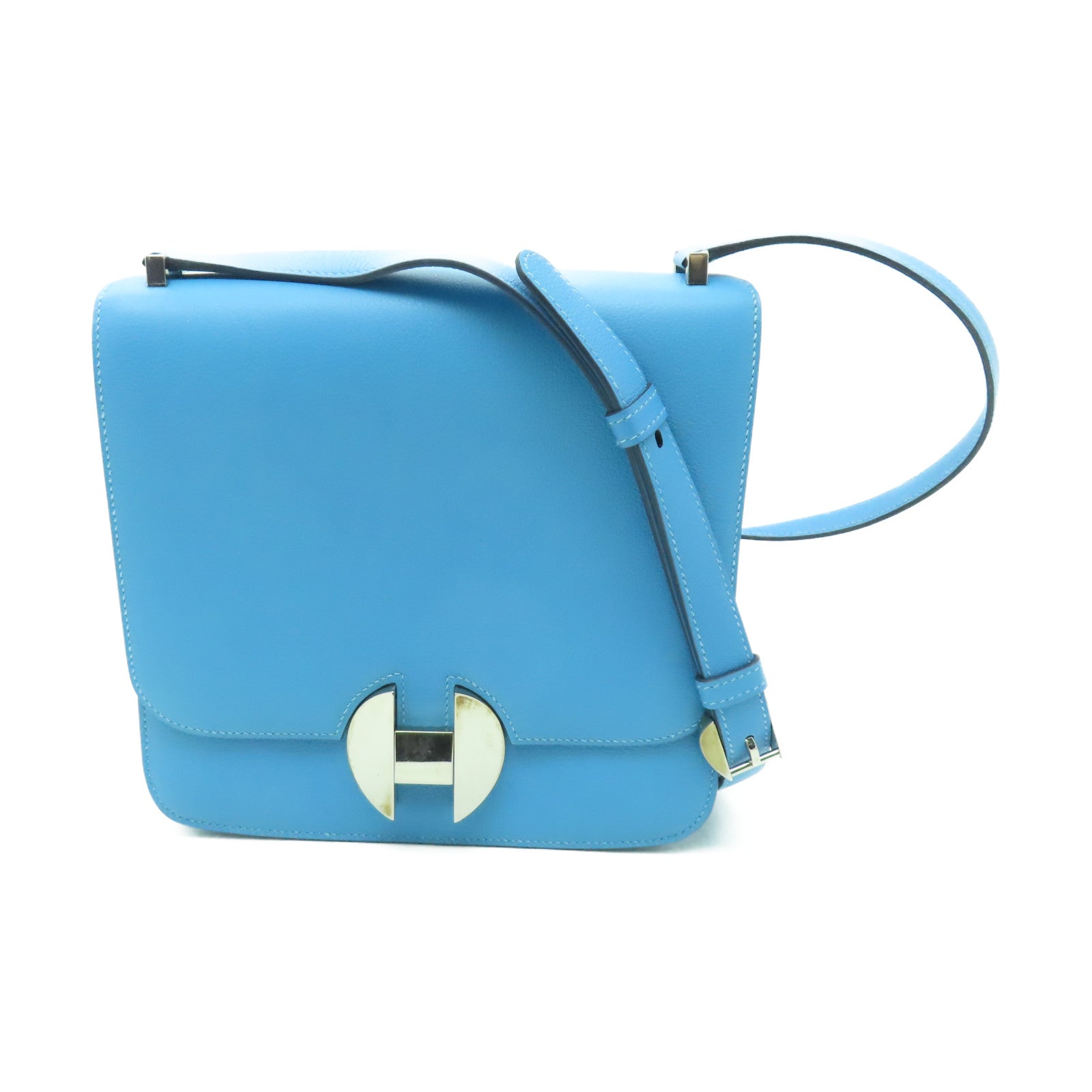 HERMES **【清倉大減價】Evercolor皮革2002銀扣肩背袋藍色