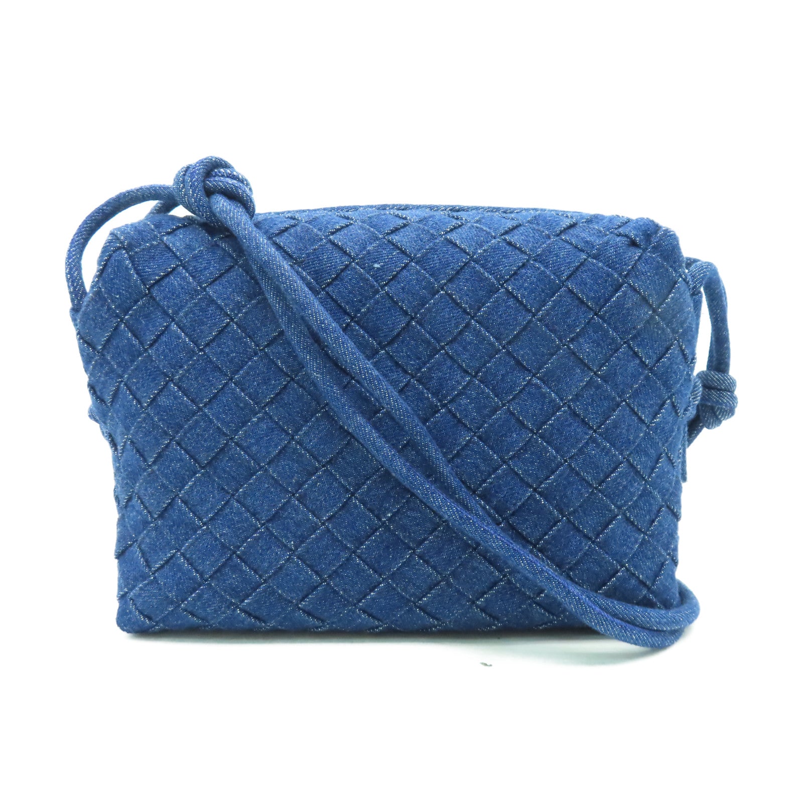 BOTTEGA VENETA 牛仔布料Small Loop Camera Bag金扣肩背袋藍色