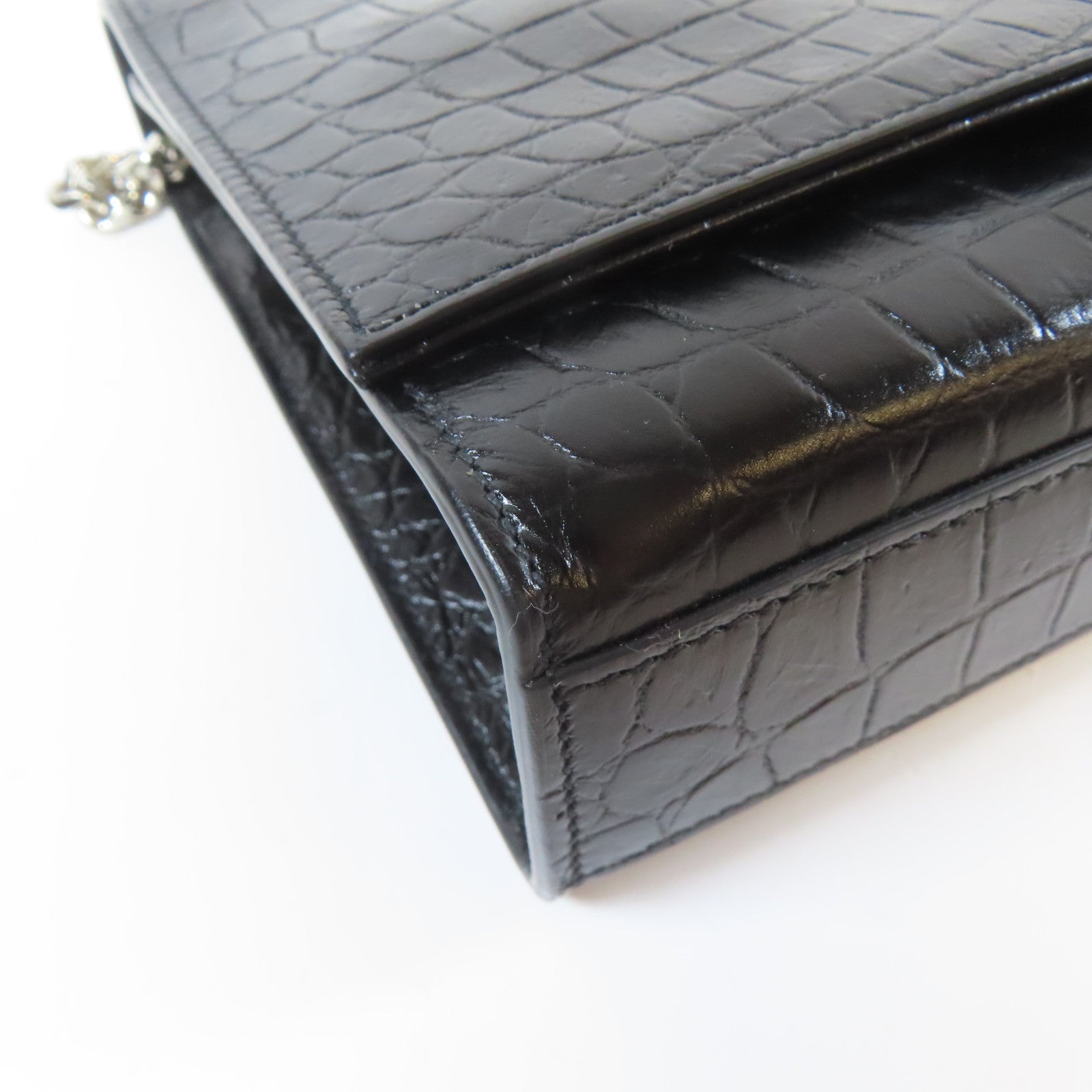 SAINT LAURENT 皮革Chain Shoulder銀扣鏈帶肩背袋黑色