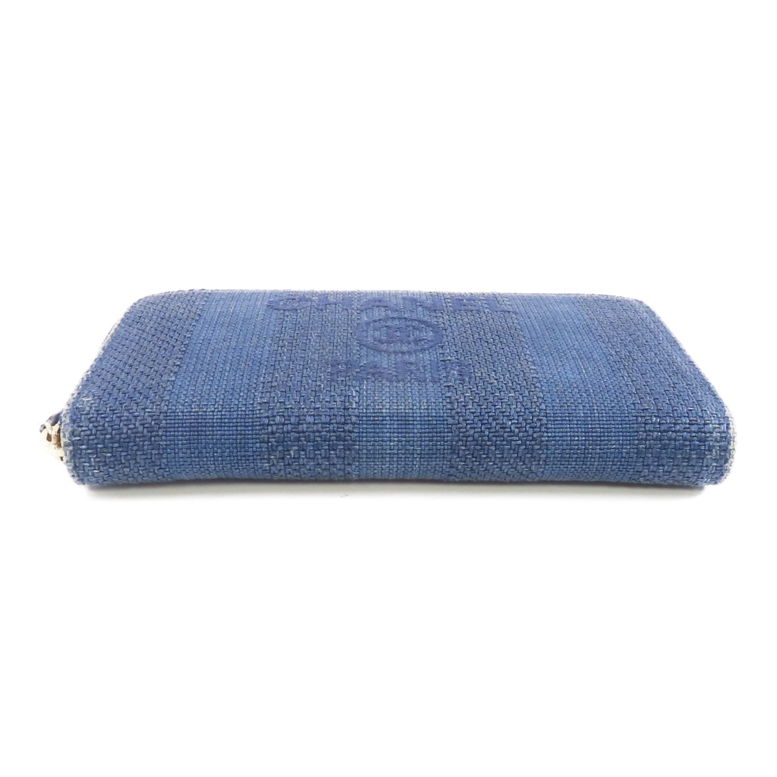 CHANEL 【激減優惠】牛仔布Zipped Long Wallet金扣長錢包藍色