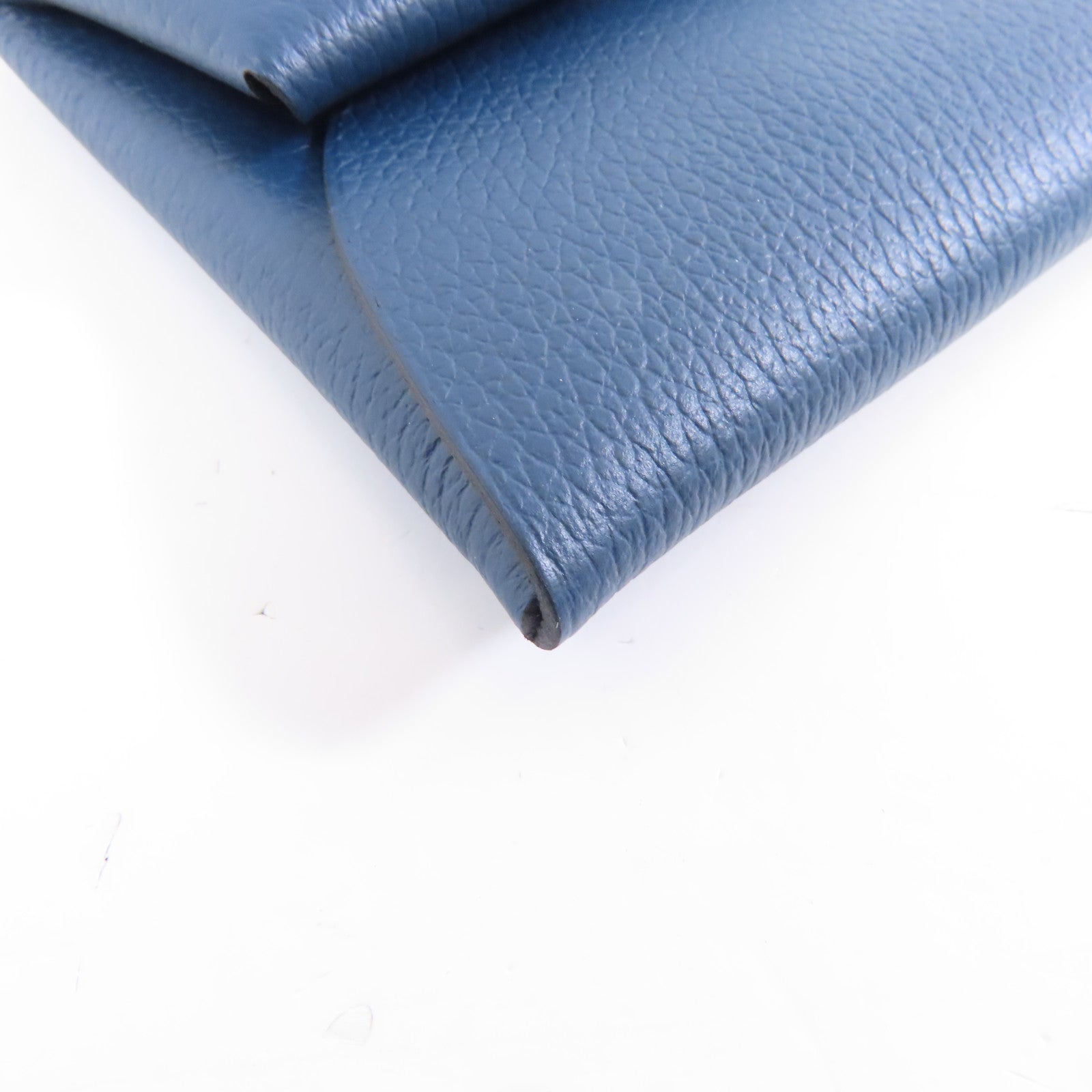HERMES Chevre皮革Bastia銀扣零錢包Bleu de Prusse深藍近黑/Bleu Zanzibar藍色