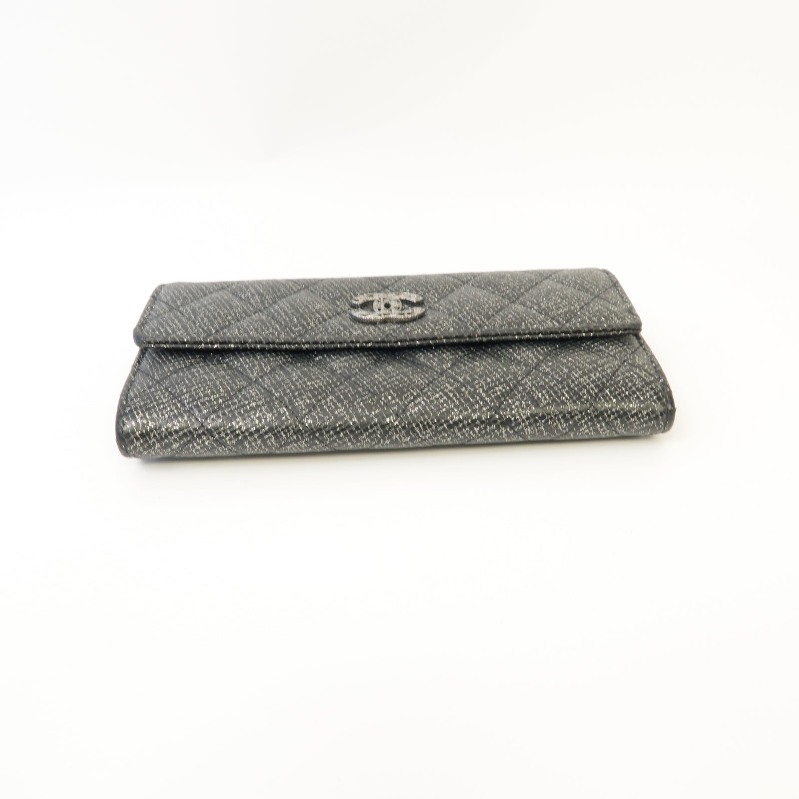CHANEL 【激減優惠】菱格帆布Long Wallet銀扣長錢包銀色