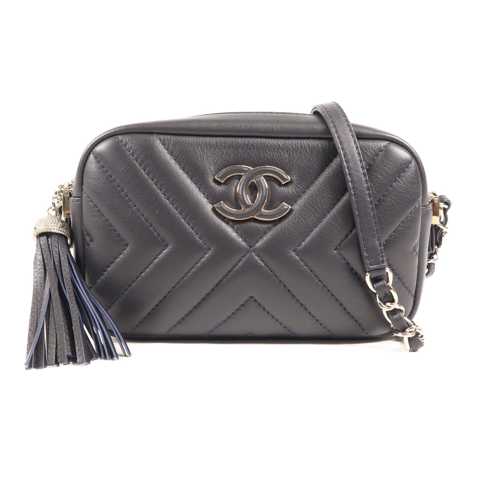 CHANEL 牛皮皮革Chain Shoulder銀扣肩背袋