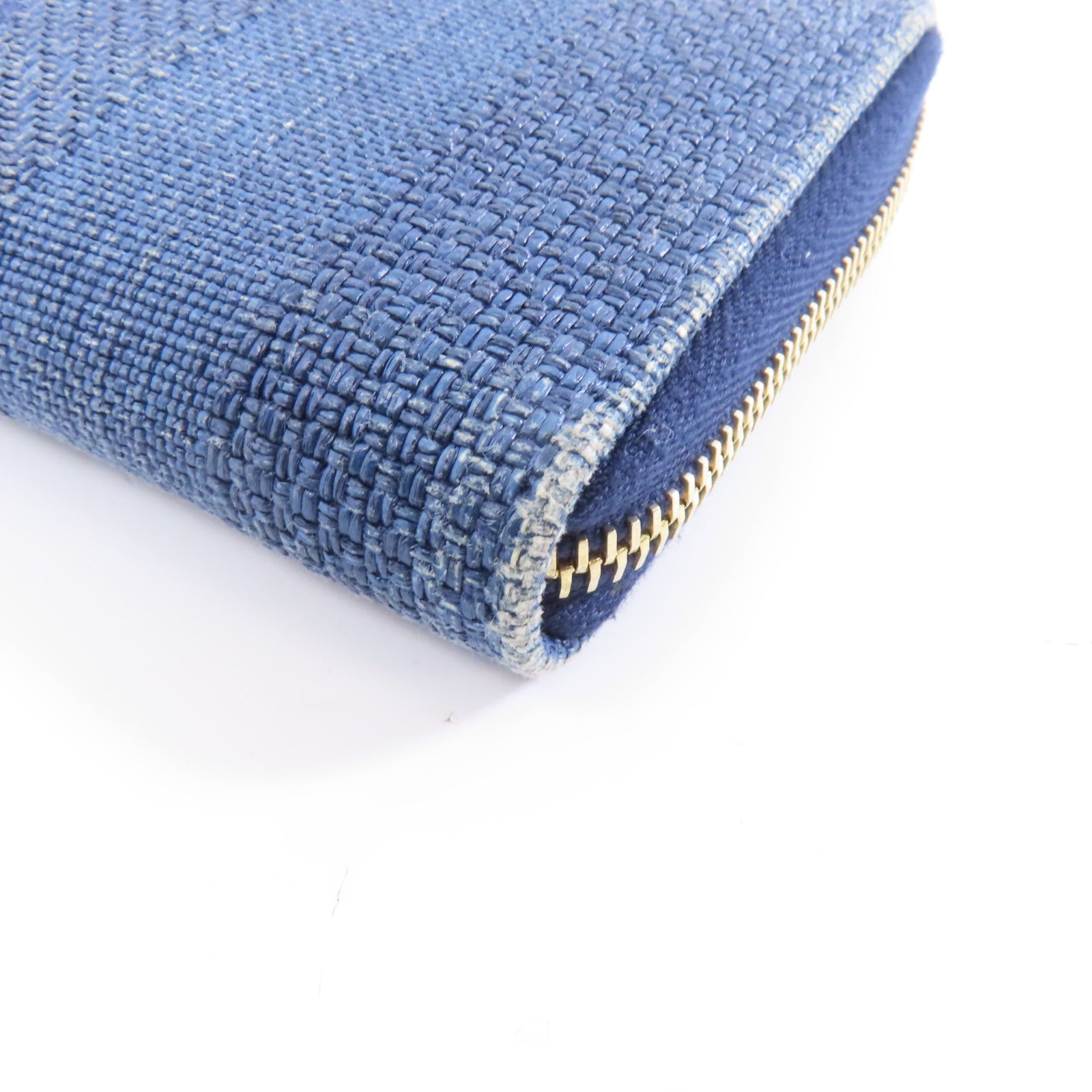 CHANEL 【激減優惠】牛仔布Zipped Long Wallet金扣長錢包藍色