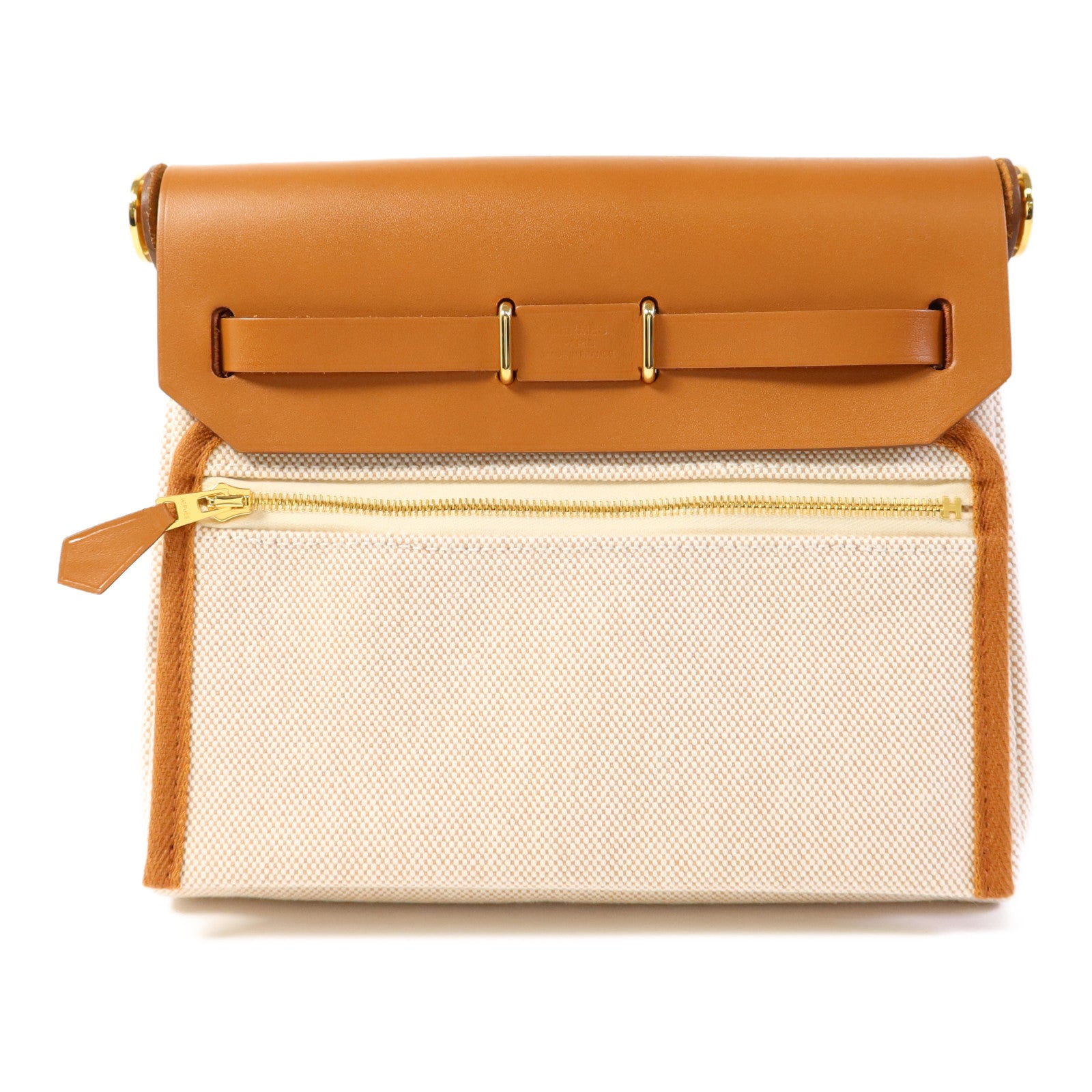 HERMES 帆布/皮革Mini Herbag金扣肩背袋Ebene