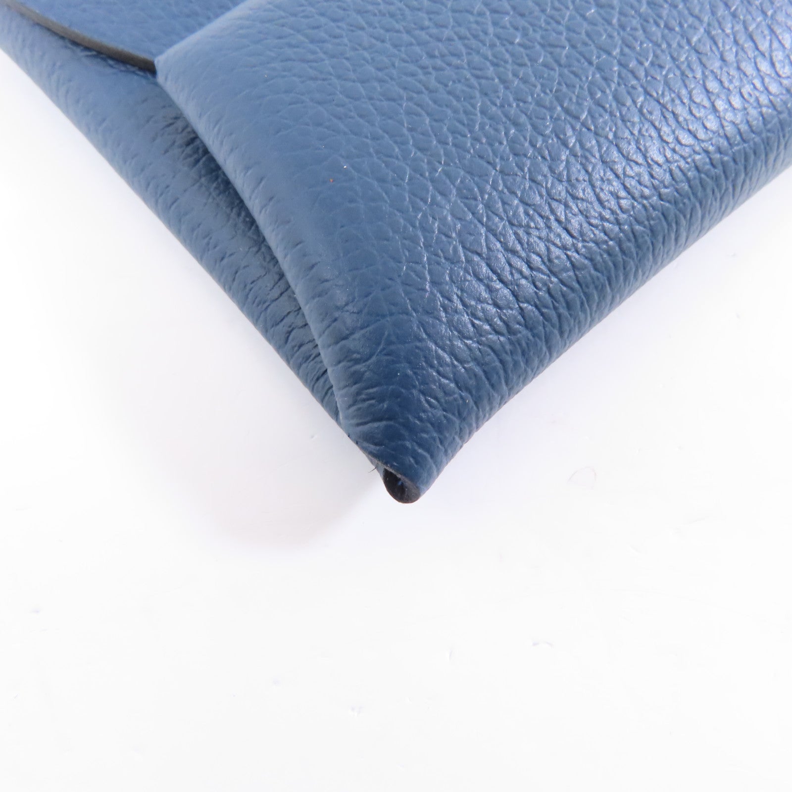HERMES Chevre皮革Bastia銀扣零錢包Bleu de Prusse深藍近黑/Bleu Zanzibar藍色