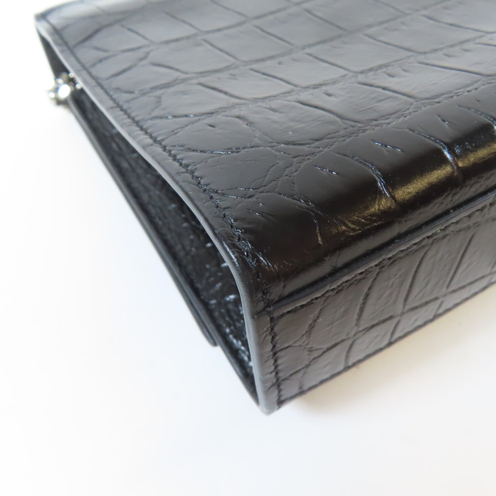 SAINT LAURENT 皮革Chain Shoulder銀扣鏈帶肩背袋黑色