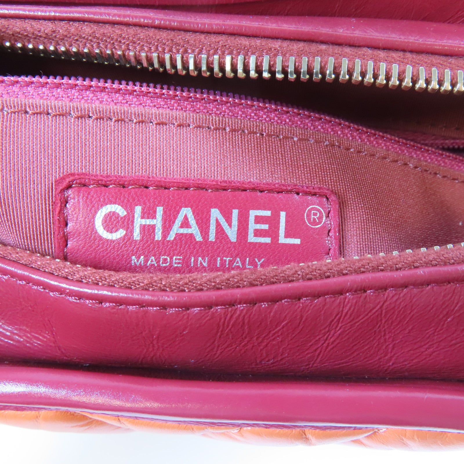 CHANEL 【激減優惠】斜紋牛皮皮革Gabrielle金扣/銀扣鏈帶肩背袋橙色