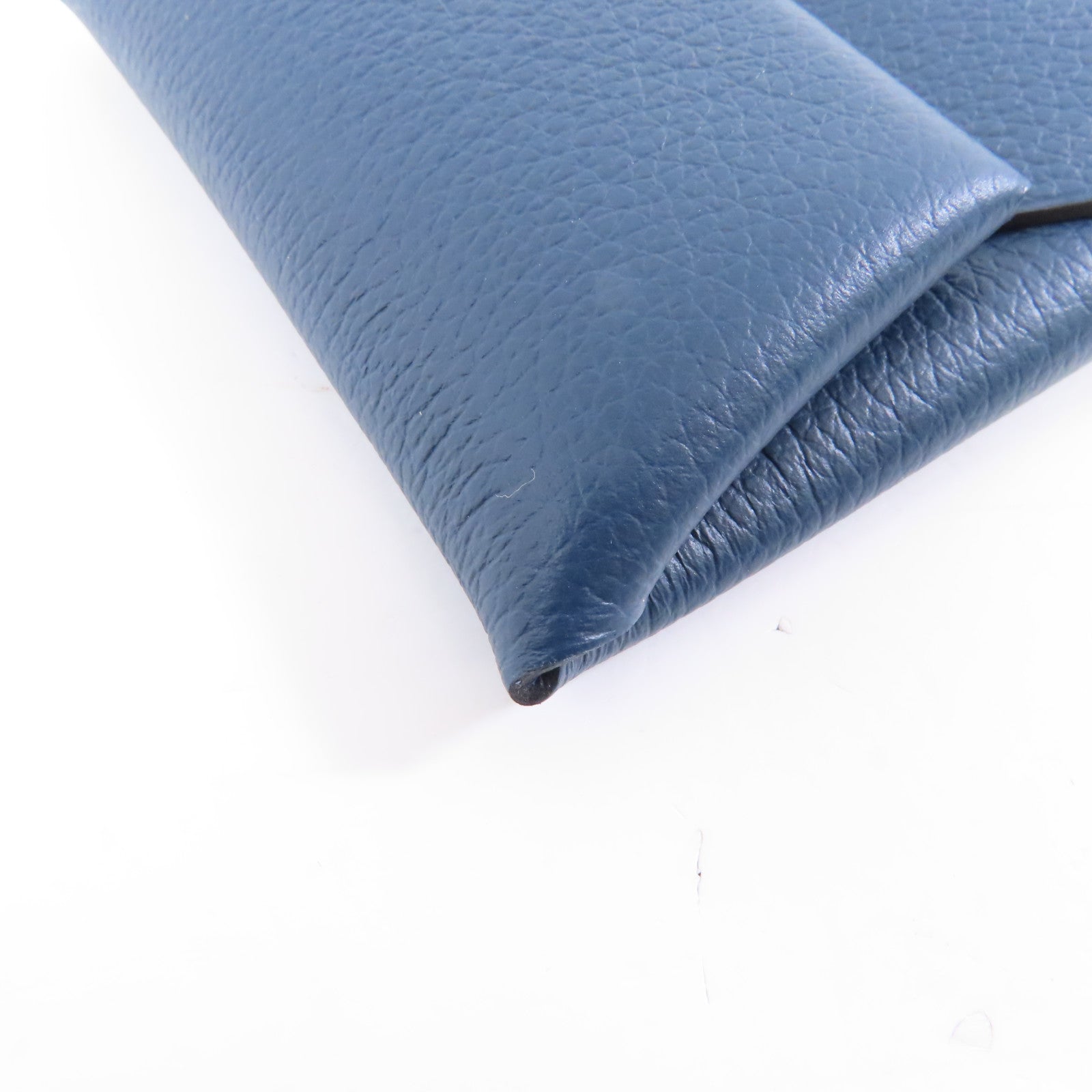 HERMES Chevre皮革Bastia銀扣零錢包Bleu de Prusse深藍近黑/Bleu Zanzibar藍色