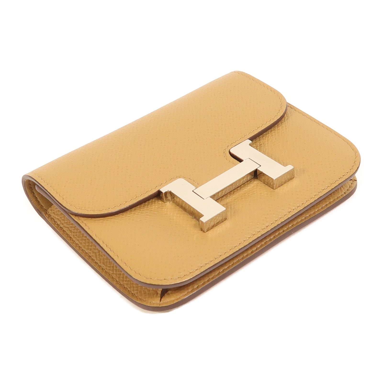 HERMES Epsom皮革Constance Slim銀扣錢包Biscuit