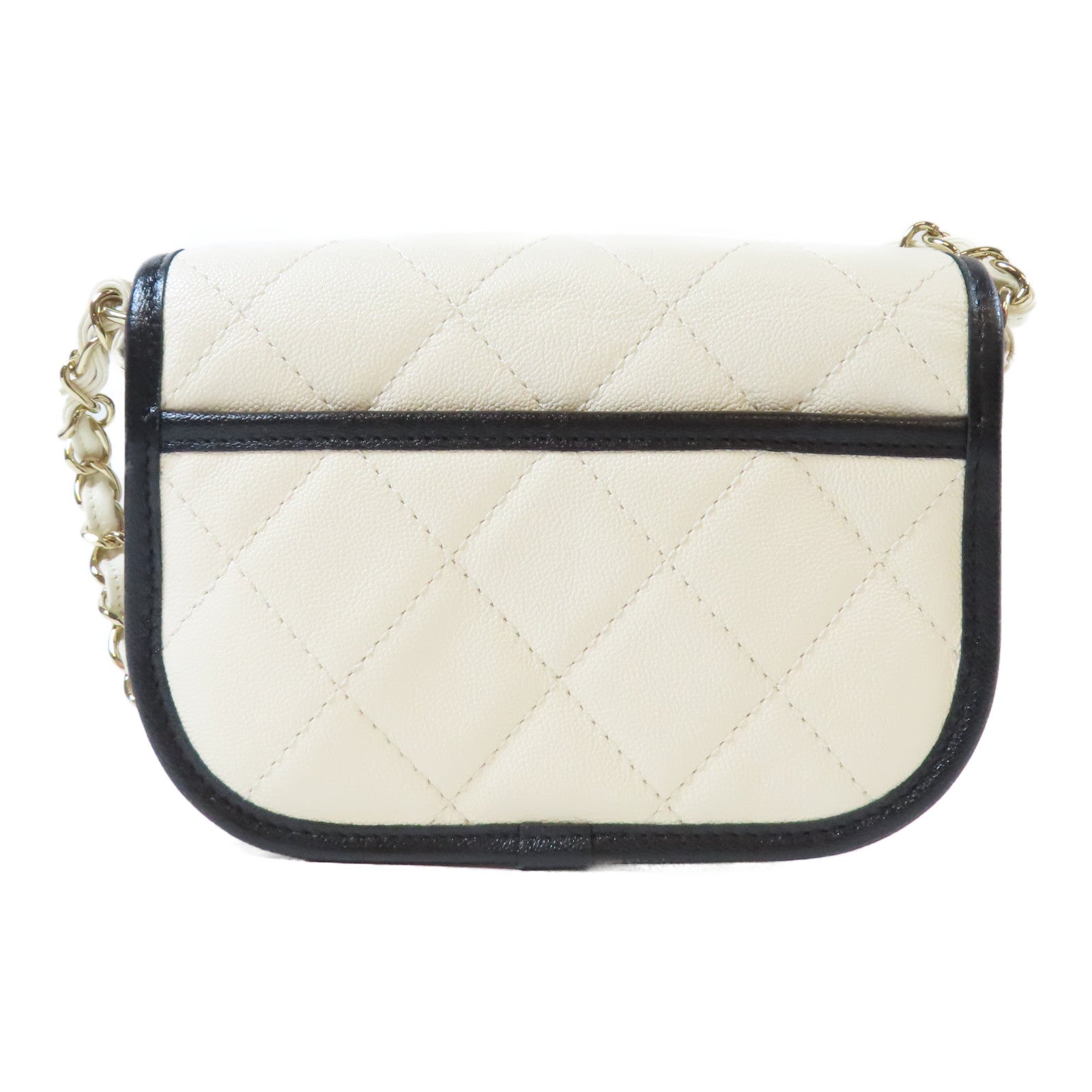 CHANEL 菱格牛皮皮革Mini Bag金扣肩背袋黑色/白色