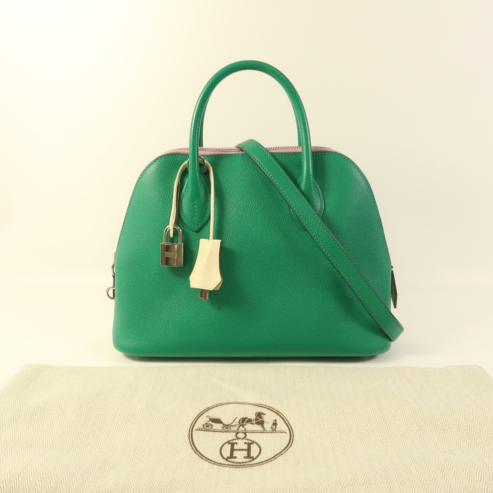 HERMES Epsom皮革1923 Bolide 25銀扣手挽肩背兩用袋Jade/Nata/Mauve