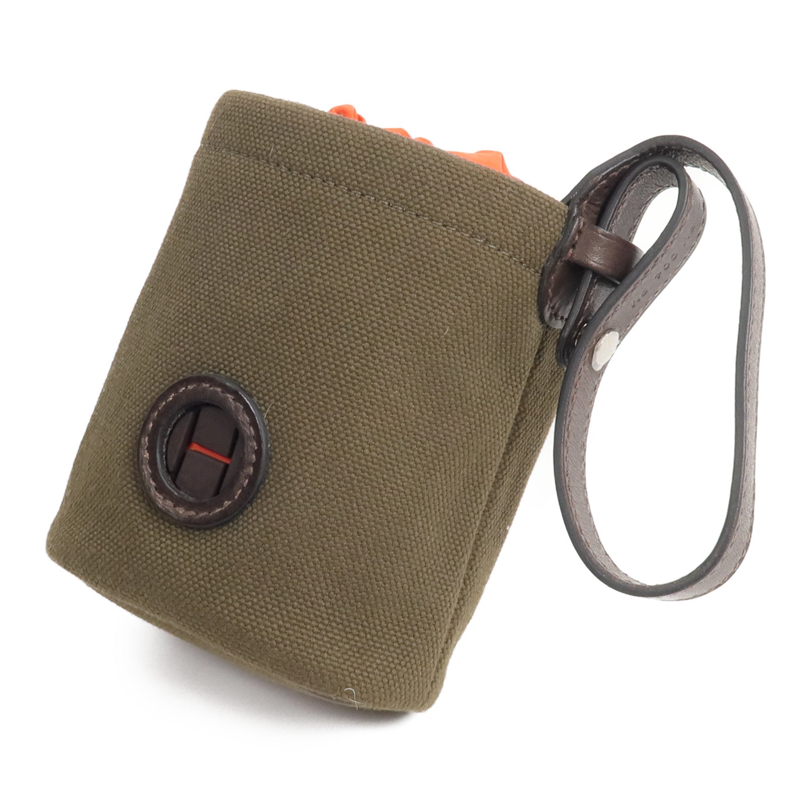 HERMES Barenia皮革/帆布On-The-Go Dog Pouch手拿包Kaki/Feu