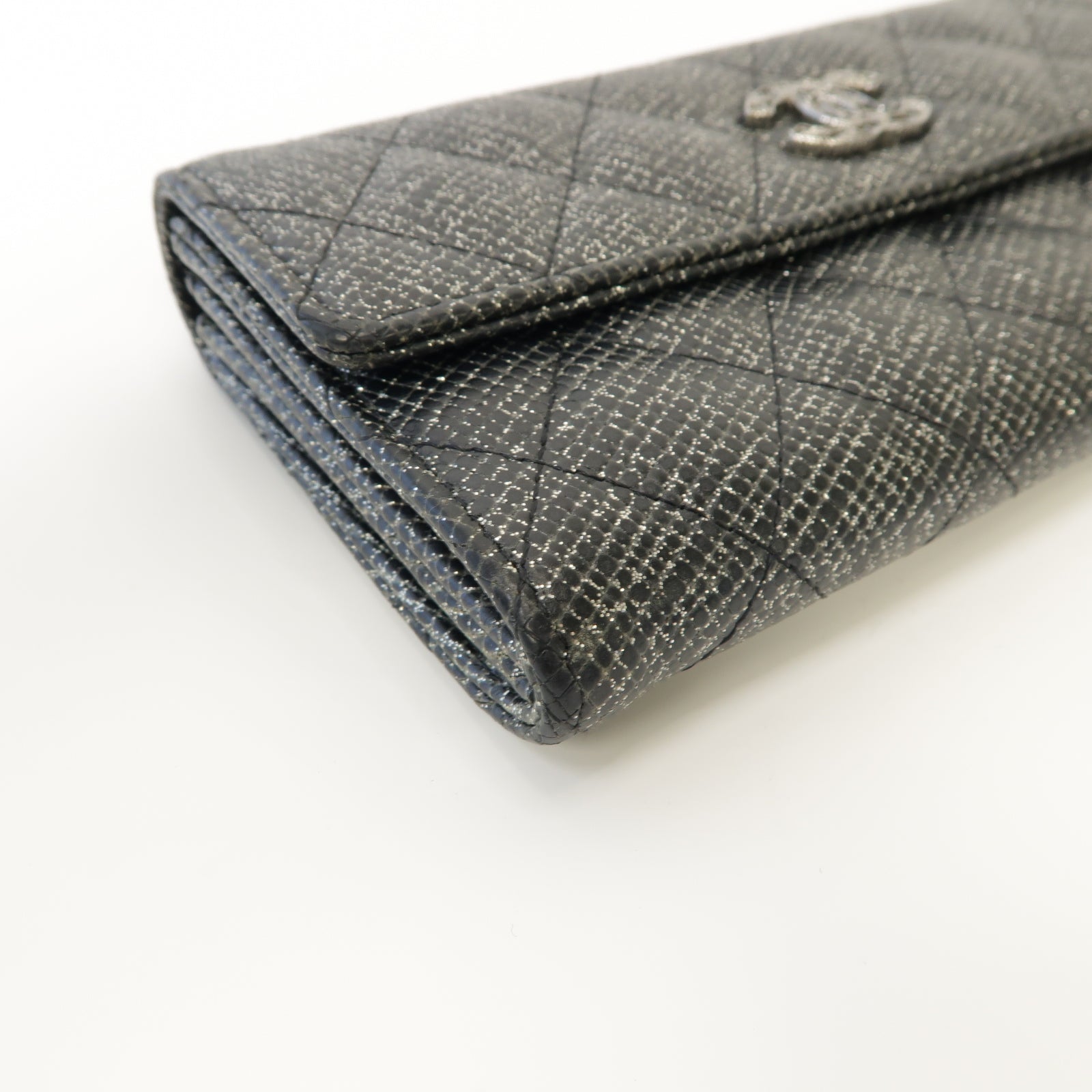 CHANEL 【激減優惠】菱格帆布Long Wallet銀扣長錢包銀色