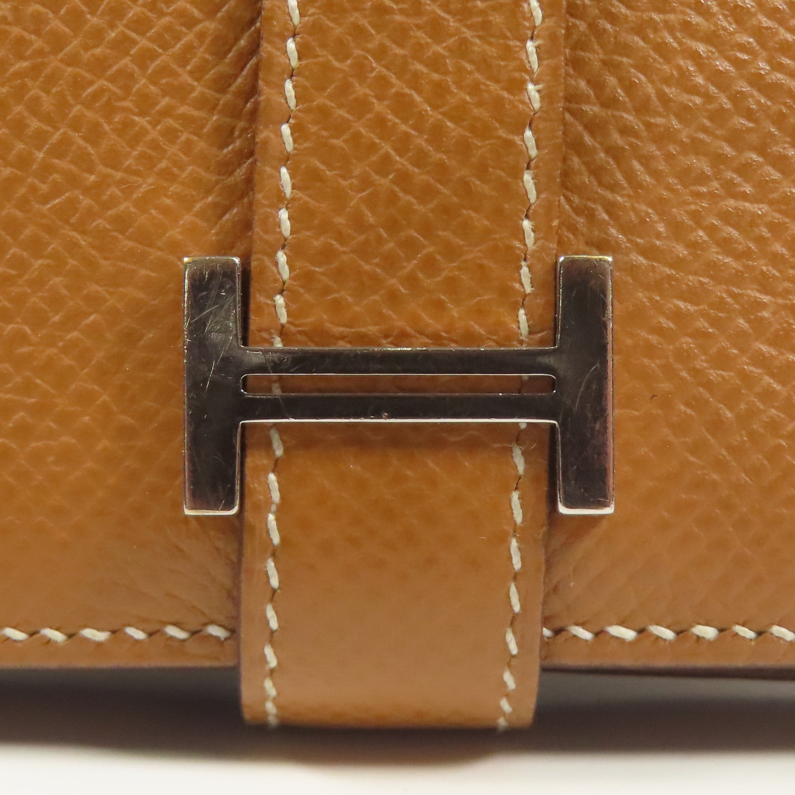 HERMES Epsom皮革Bearn W Snap銀扣長錢包Gold