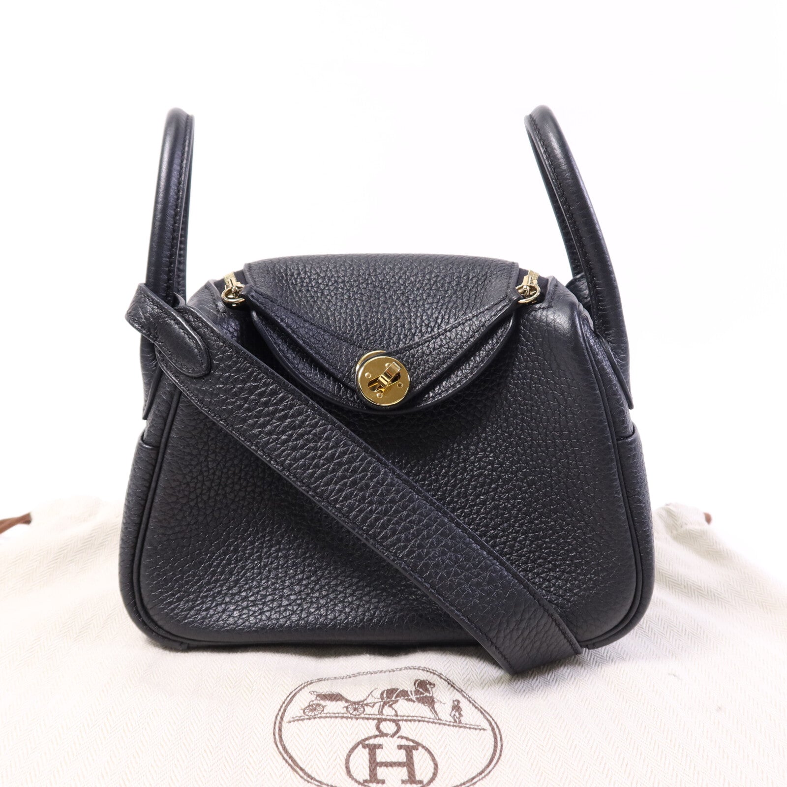 HERMES Clemence皮革Mini Lindy金扣手挽肩背兩用袋Nior