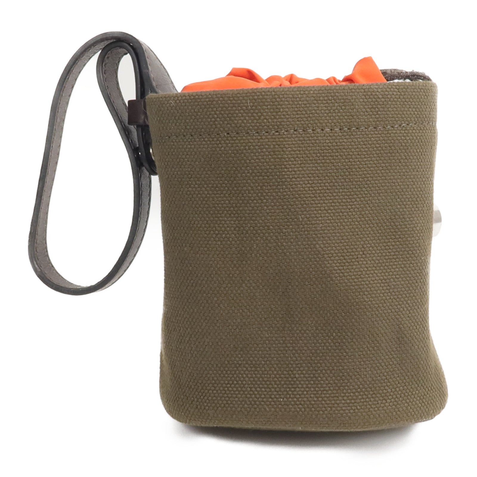 HERMES Barenia皮革/帆布On-The-Go Dog Pouch手拿包Kaki/Feu