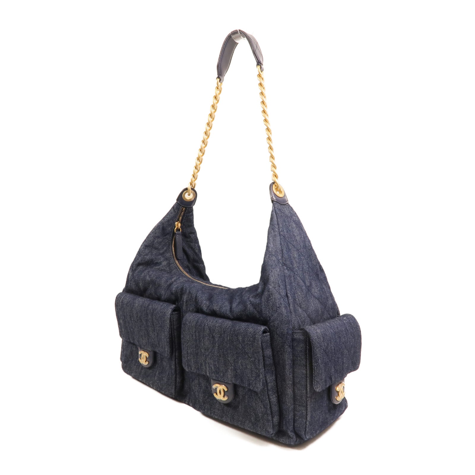 CHANEL 牛仔布C25 Hobo金扣鏈帶肩背袋