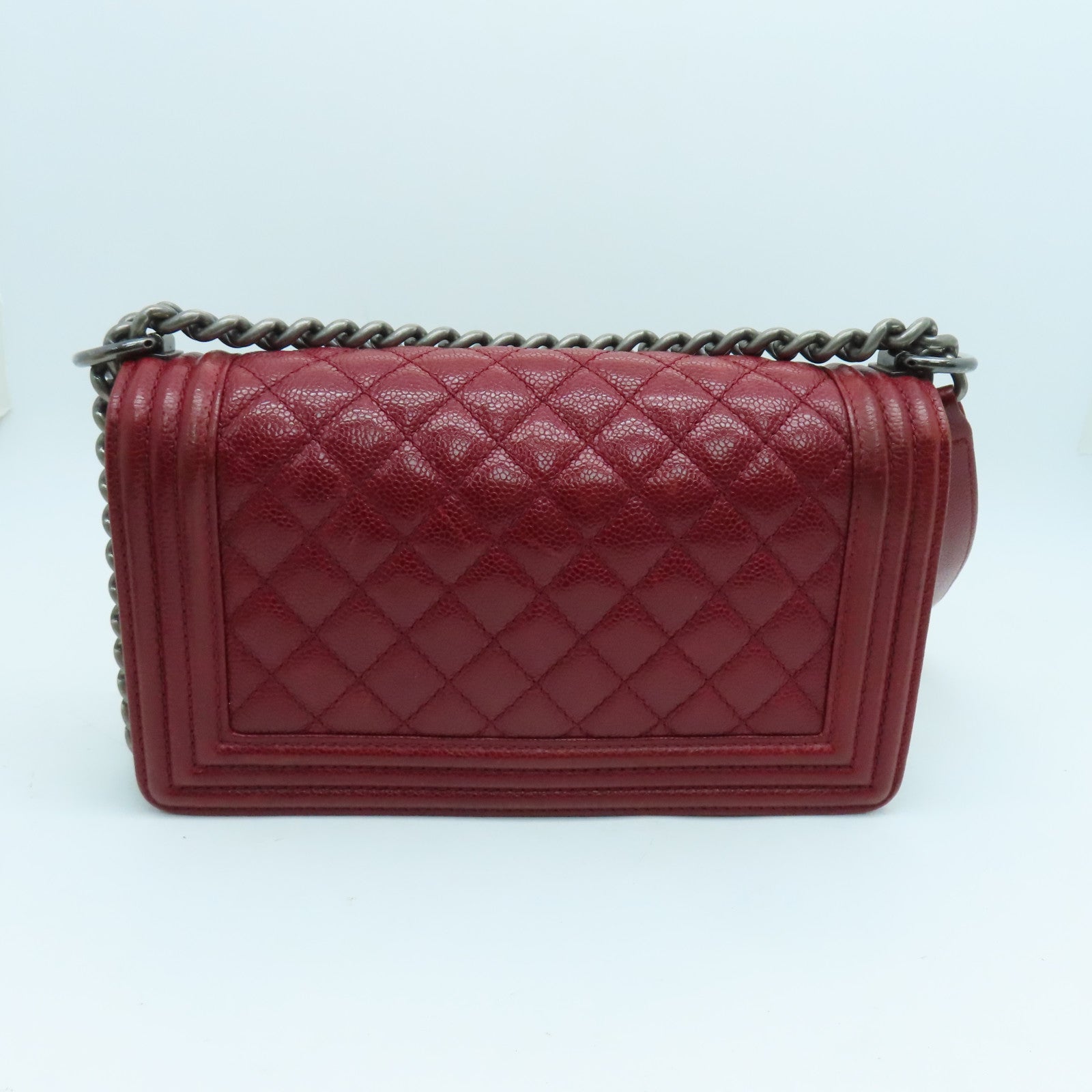 CHANEL 【激減優惠】菱格Caviar皮革Chain Shoulder鏈帶肩背袋銀扣紅色