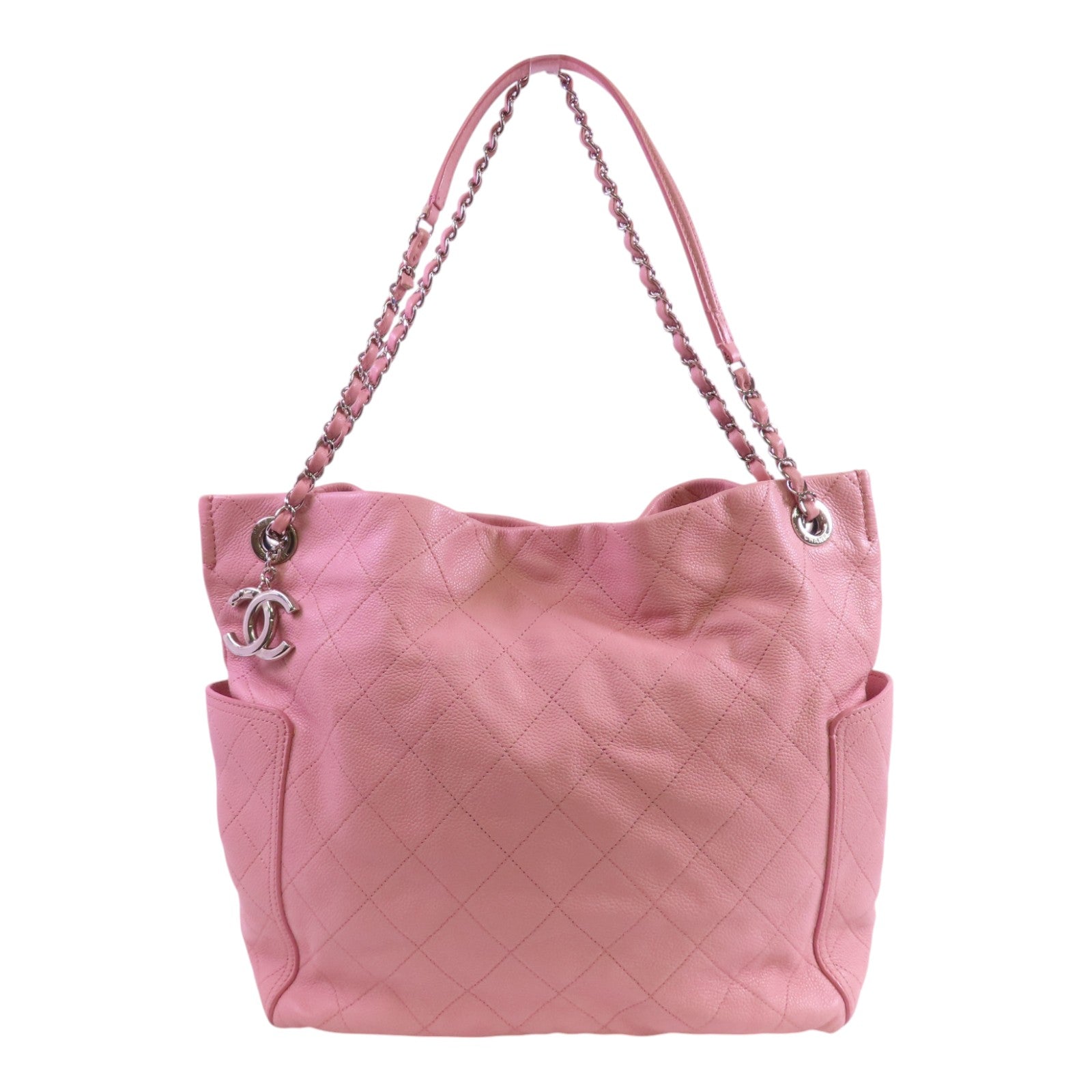CHANEL CC SHW Chain Shoulder Bag Tote Bag Calfskin Leather