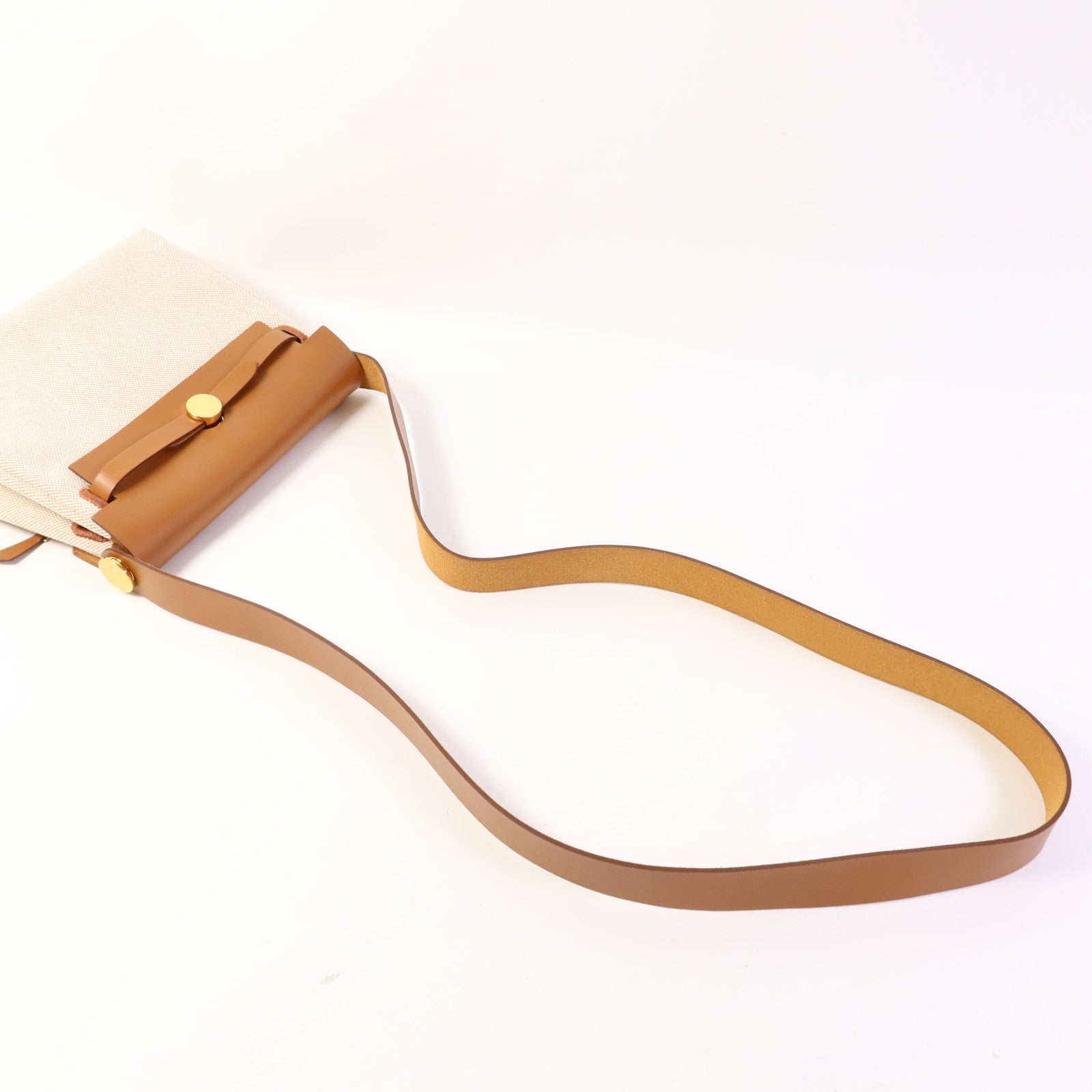 HERMES 帆布/皮革Mini Herbag金扣肩背袋Ebene