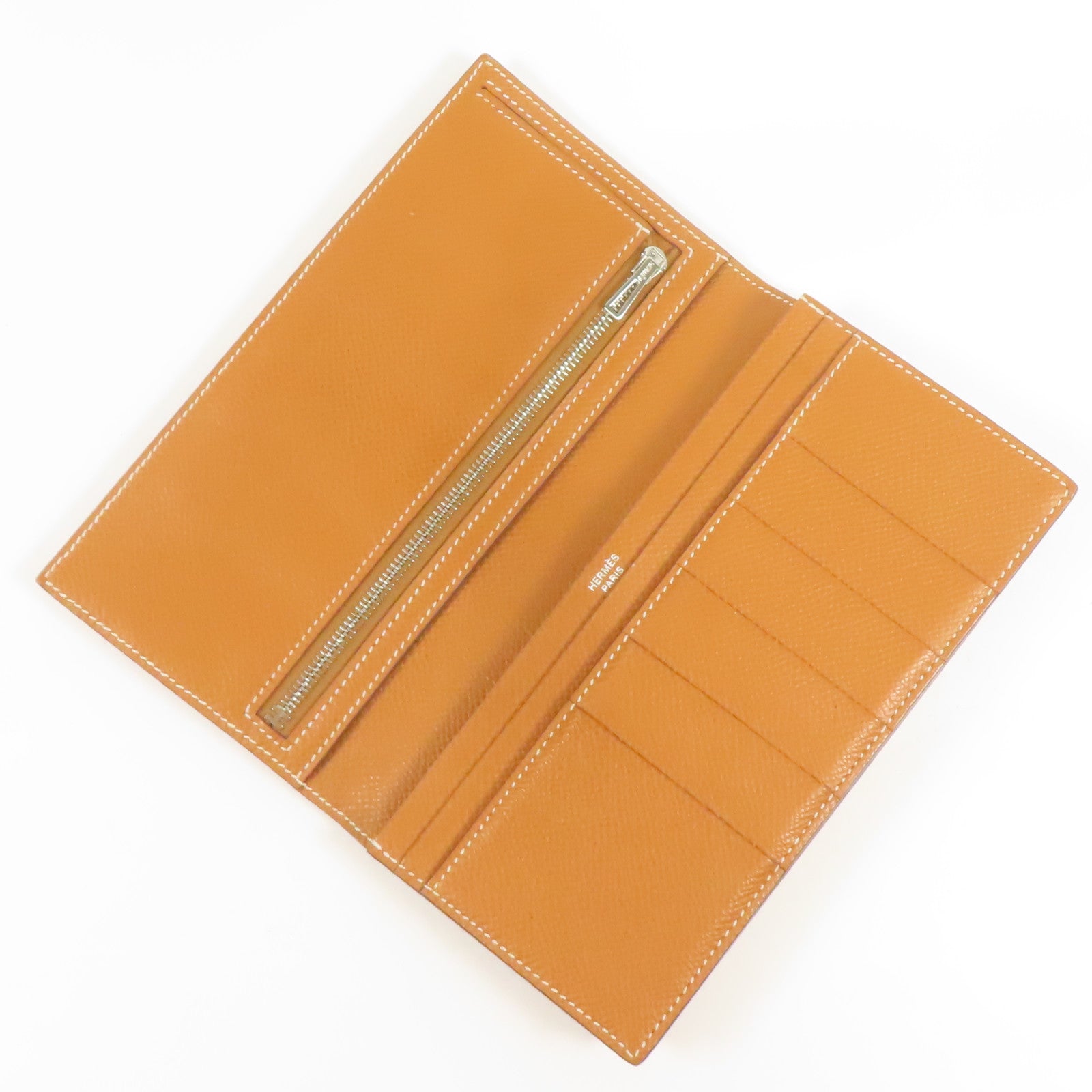 HERMES Epsom皮革Bearn W Snap銀扣長錢包Gold