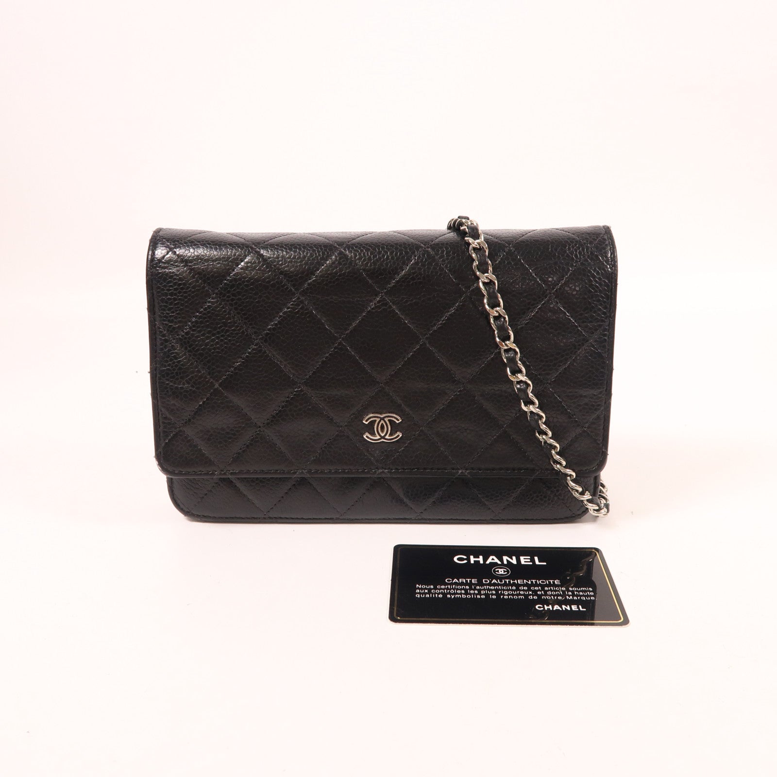 CHANEL 牛皮皮革WOC Wallet On Chain銀扣鏈帶肩背袋