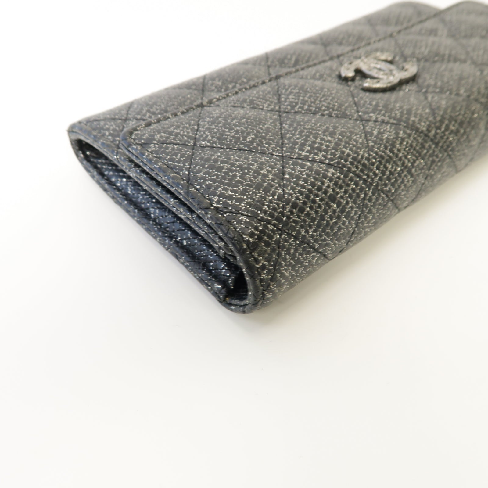 CHANEL 【激減優惠】菱格帆布Long Wallet銀扣長錢包銀色