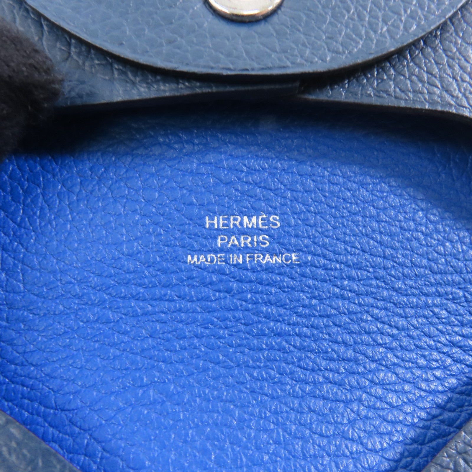 HERMES Chevre皮革Bastia銀扣零錢包Bleu de Prusse深藍近黑/Bleu Zanzibar藍色