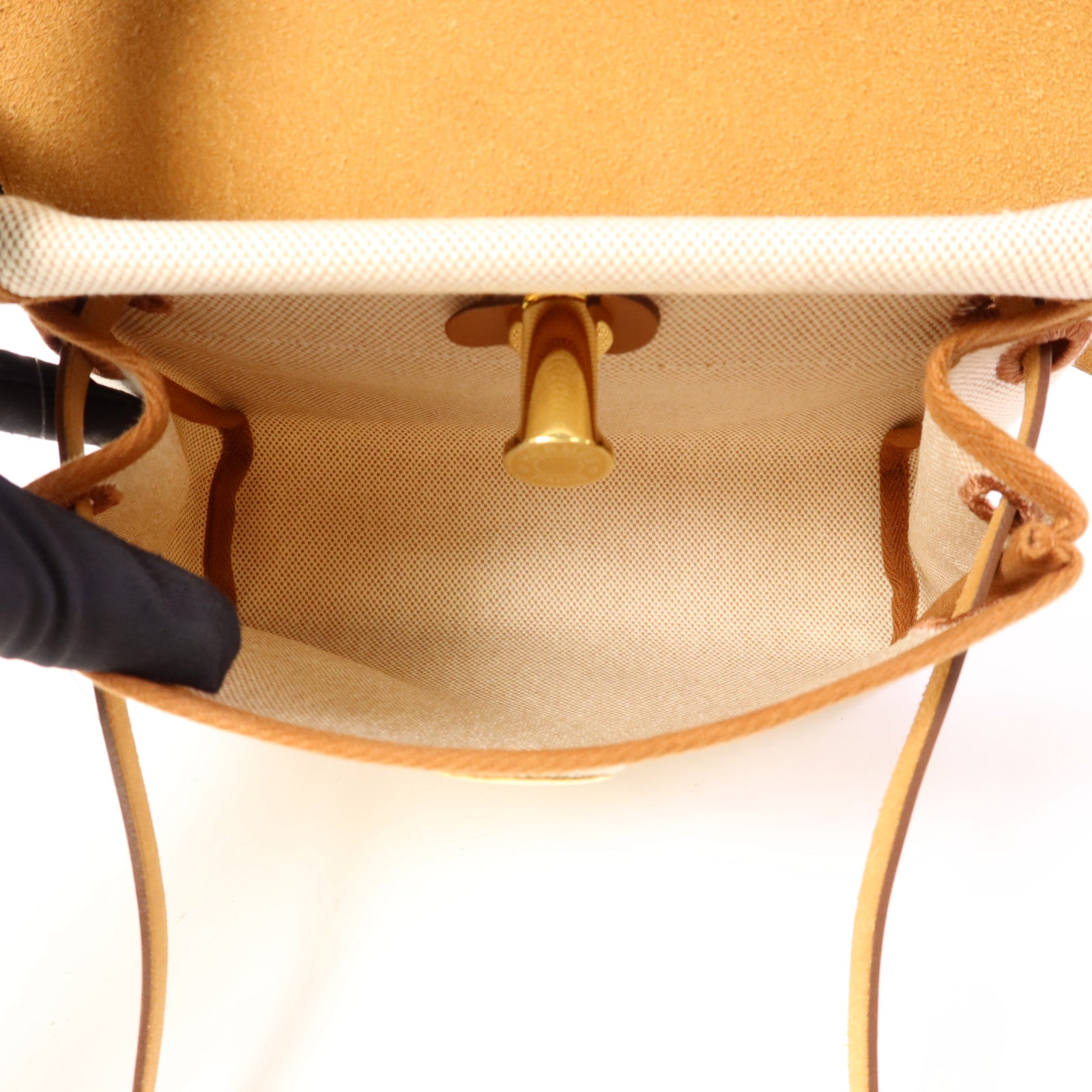 HERMES 帆布/皮革Mini Herbag金扣肩背袋Ebene