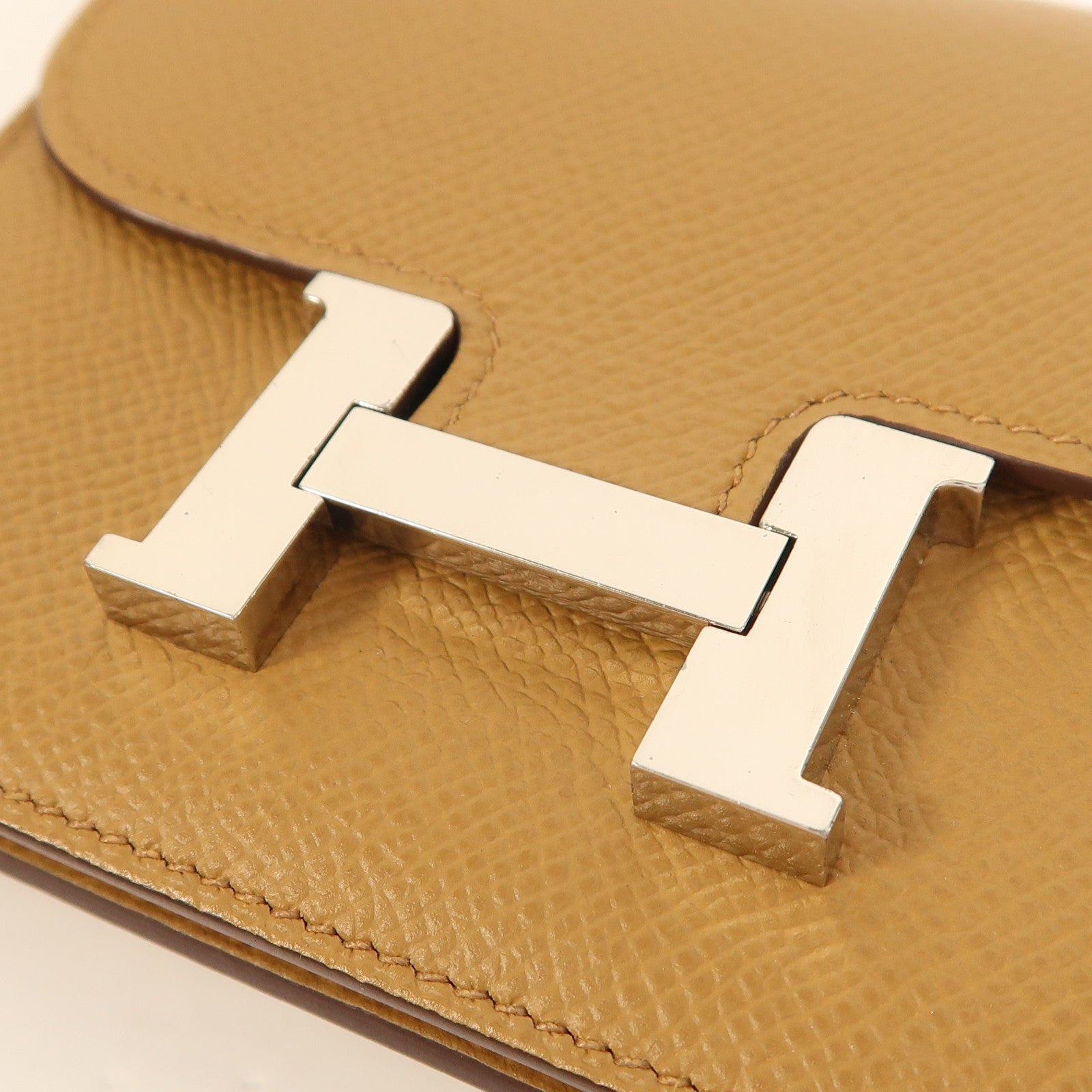 HERMES Epsom皮革Constance Slim銀扣錢包Biscuit