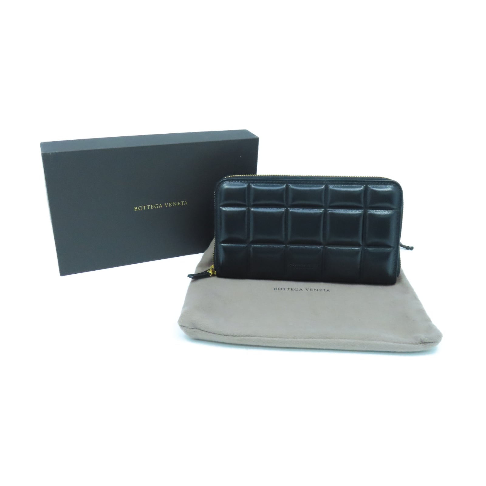 BOTTEGA VENETA 【激減優惠】牛皮皮革Zipper Long Wallet金扣長錢包黑色