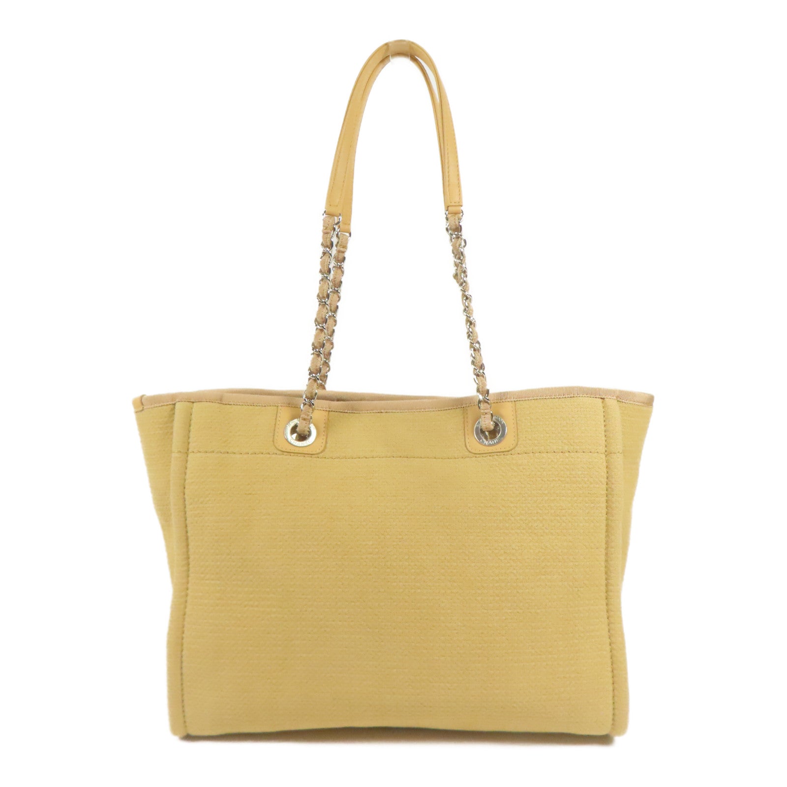 CHANEL 帆布Deauville銀扣鏈帶肩背袋