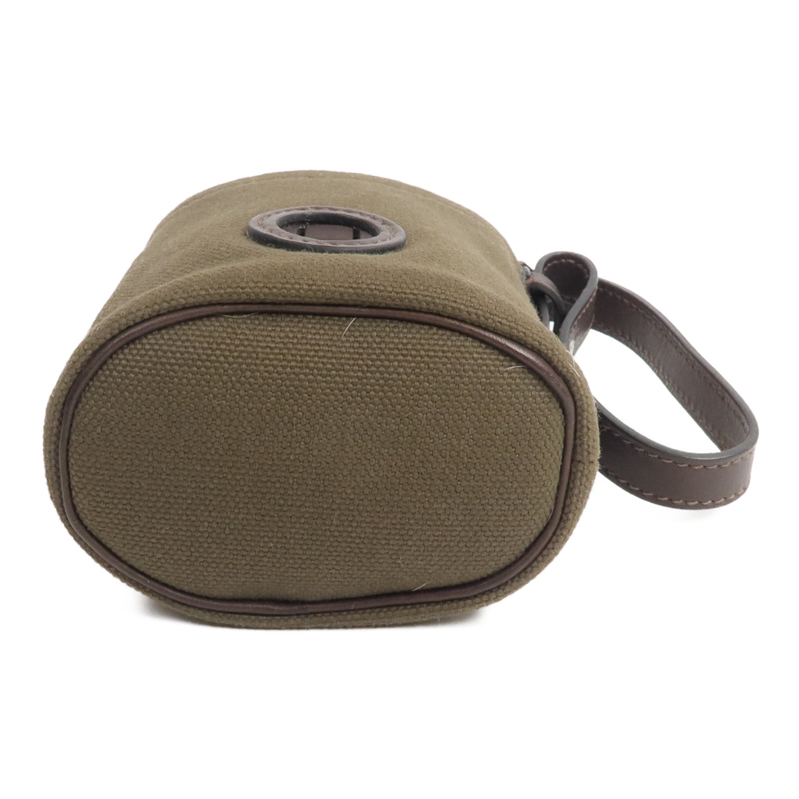 HERMES Barenia皮革/帆布On-The-Go Dog Pouch手拿包Kaki/Feu